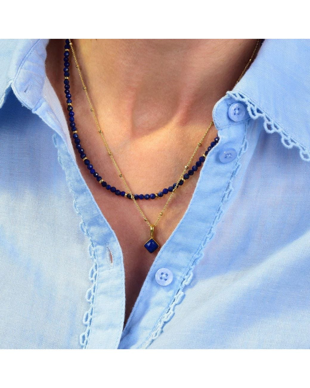 Nellou Jewellery Metallic Diamond Lapis Necklace Birthstone September Sterling
