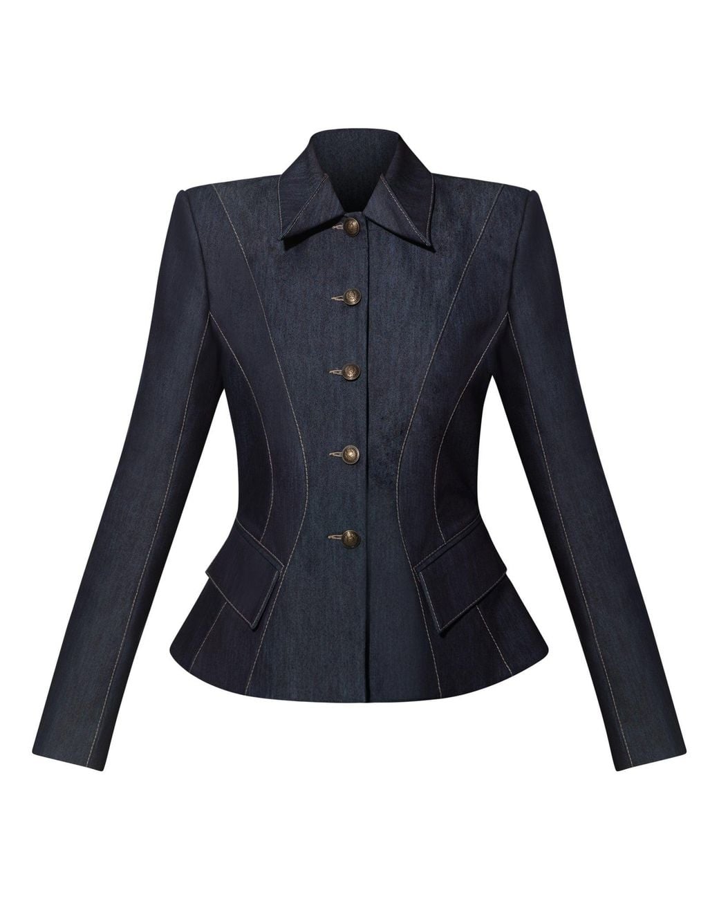 Tia Dorraine Blue Hourglass Denim Blazer Jacket – Dark