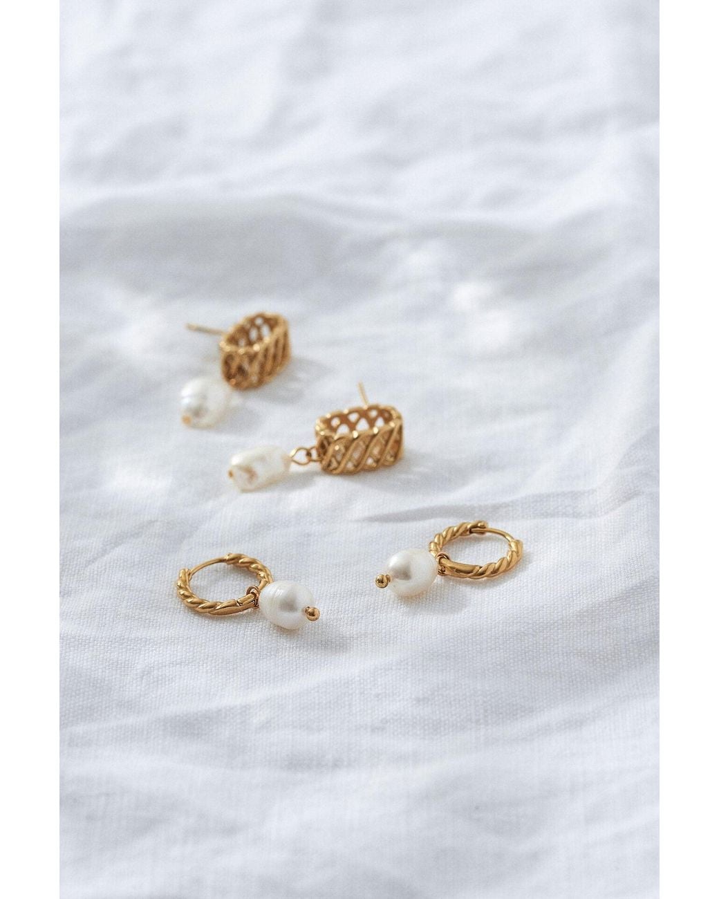 Ballinger Jewellery Metallic Woven Drop Freshwater Pearl Earrings