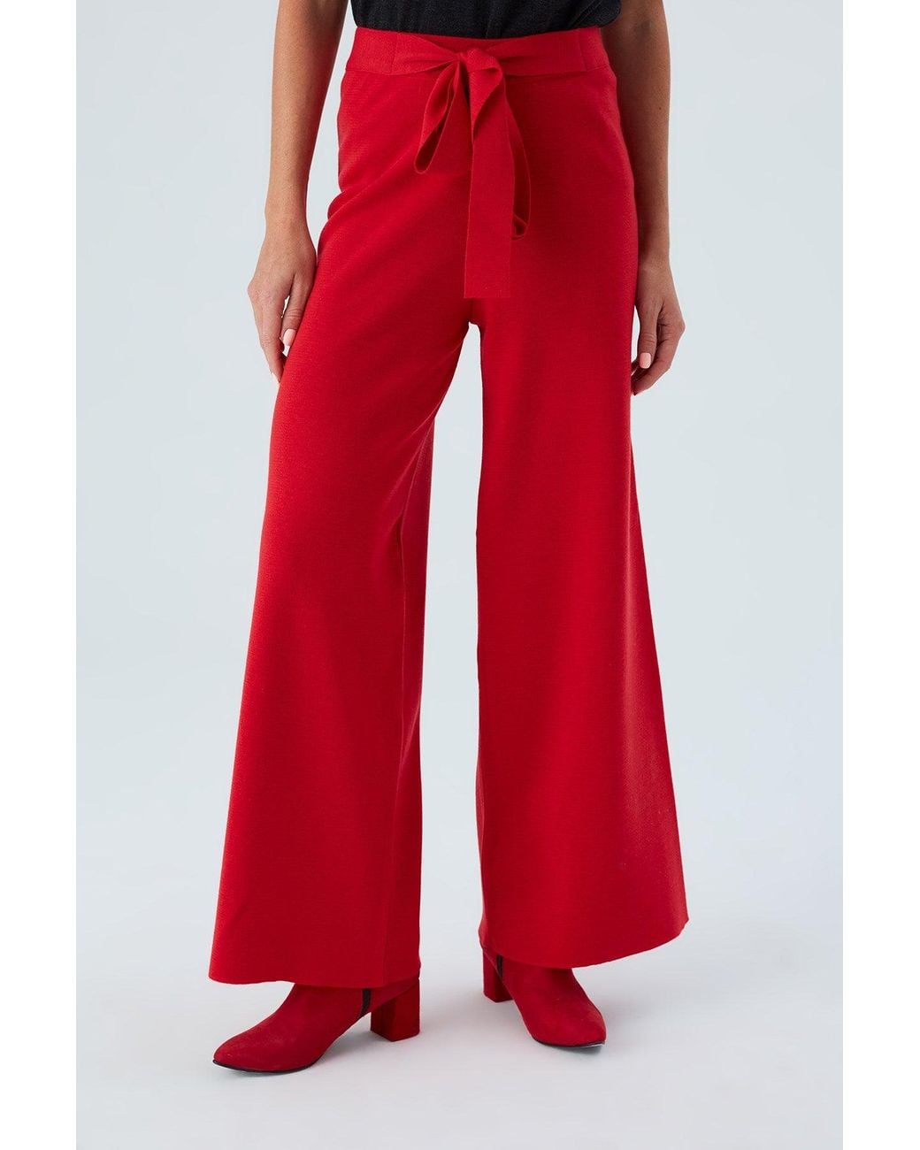 Peraluna Red Bell Bottom Knit Trousers