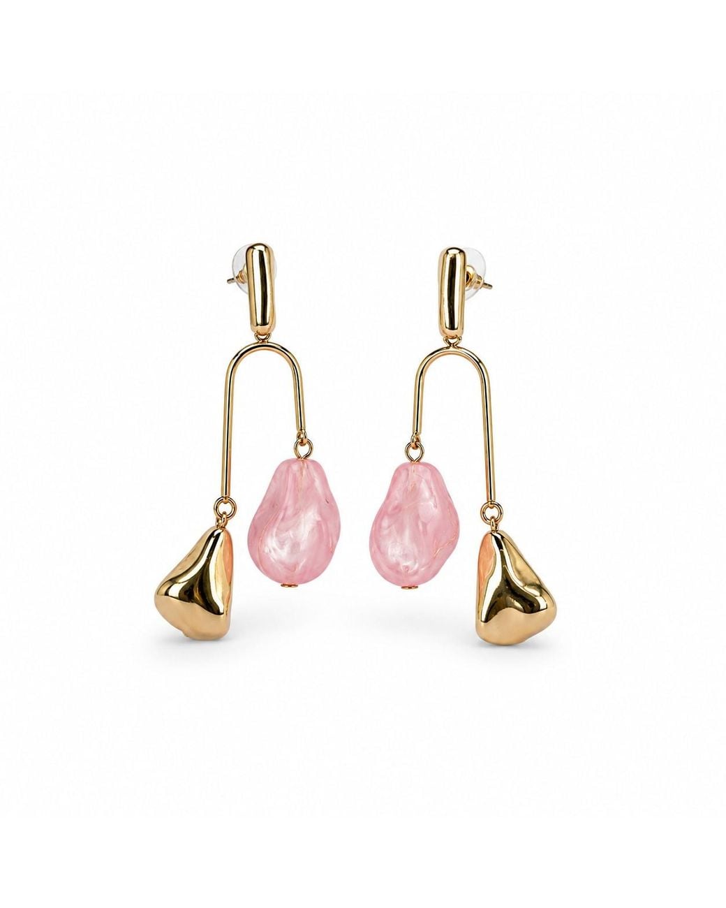 By Ozge Pink Modern Summer Plated & Marble Drop Earrings