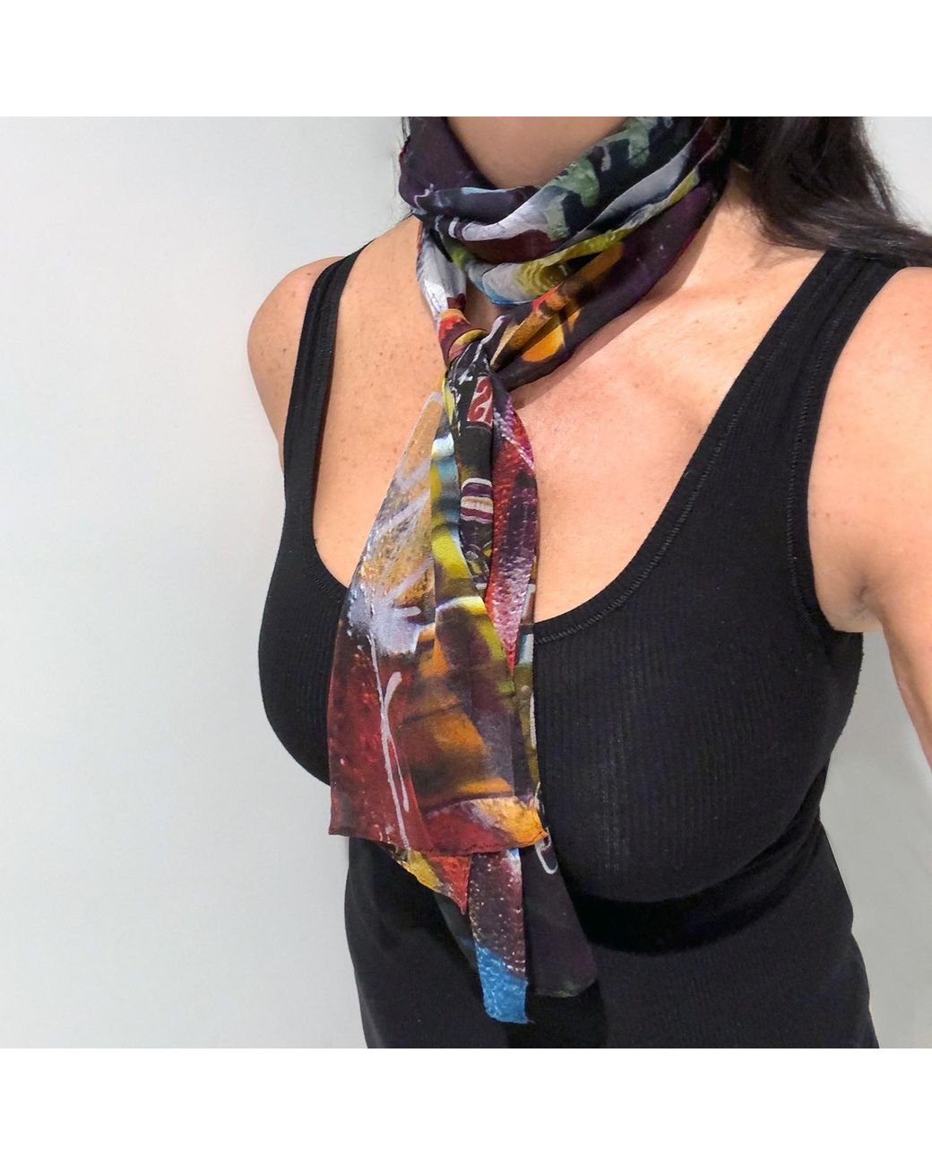 Babs Boutique NYC Blue Silk Georgette Graffiti Print Scarf