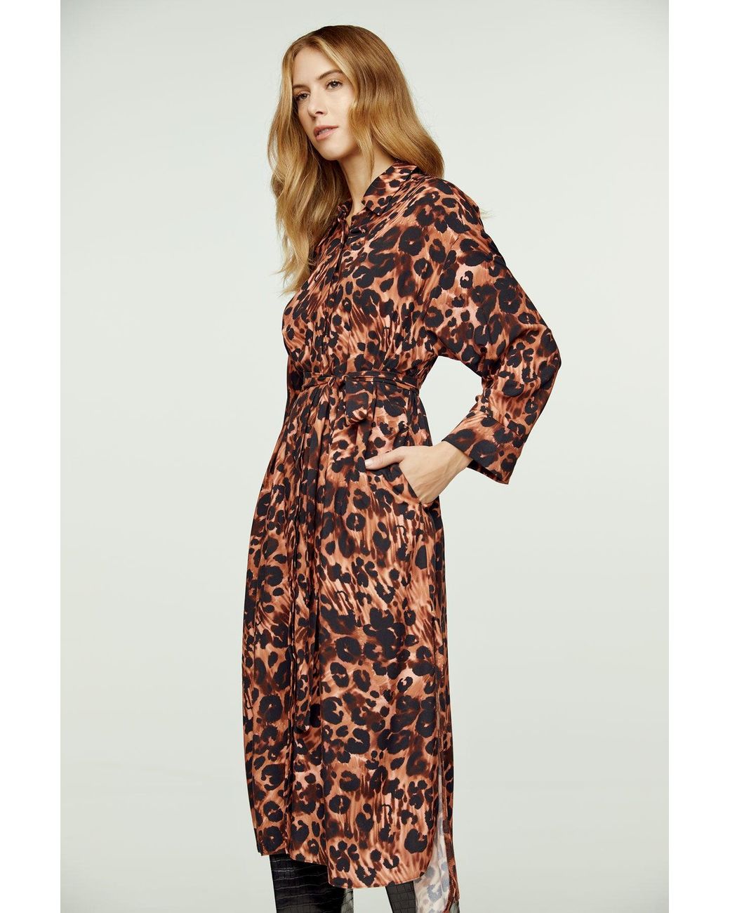 Conquista Red Animal Print Midi Dress With Side Slits
