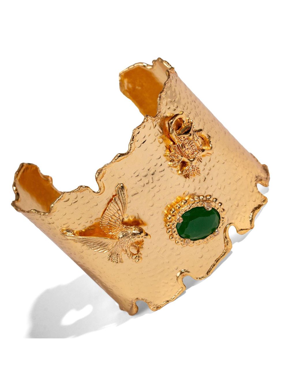 Ebru Jewelry Metallic Emerald Wisdom Eagle & Owl Cuff Bracelet