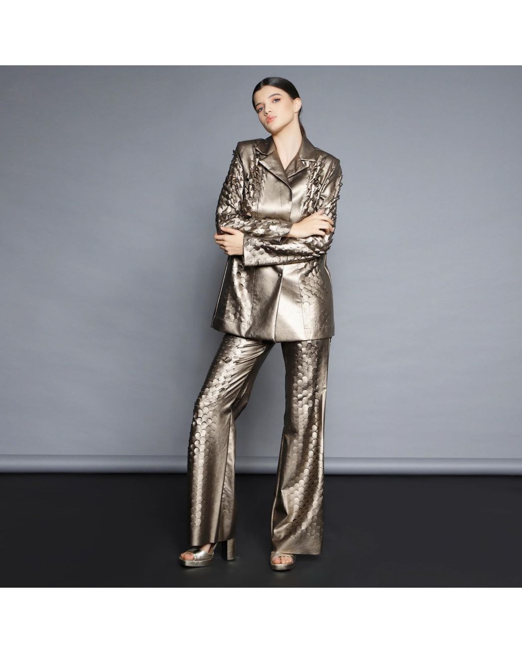 Silvia Serban Brown Neutrals Laser Cut Bronze Jacket