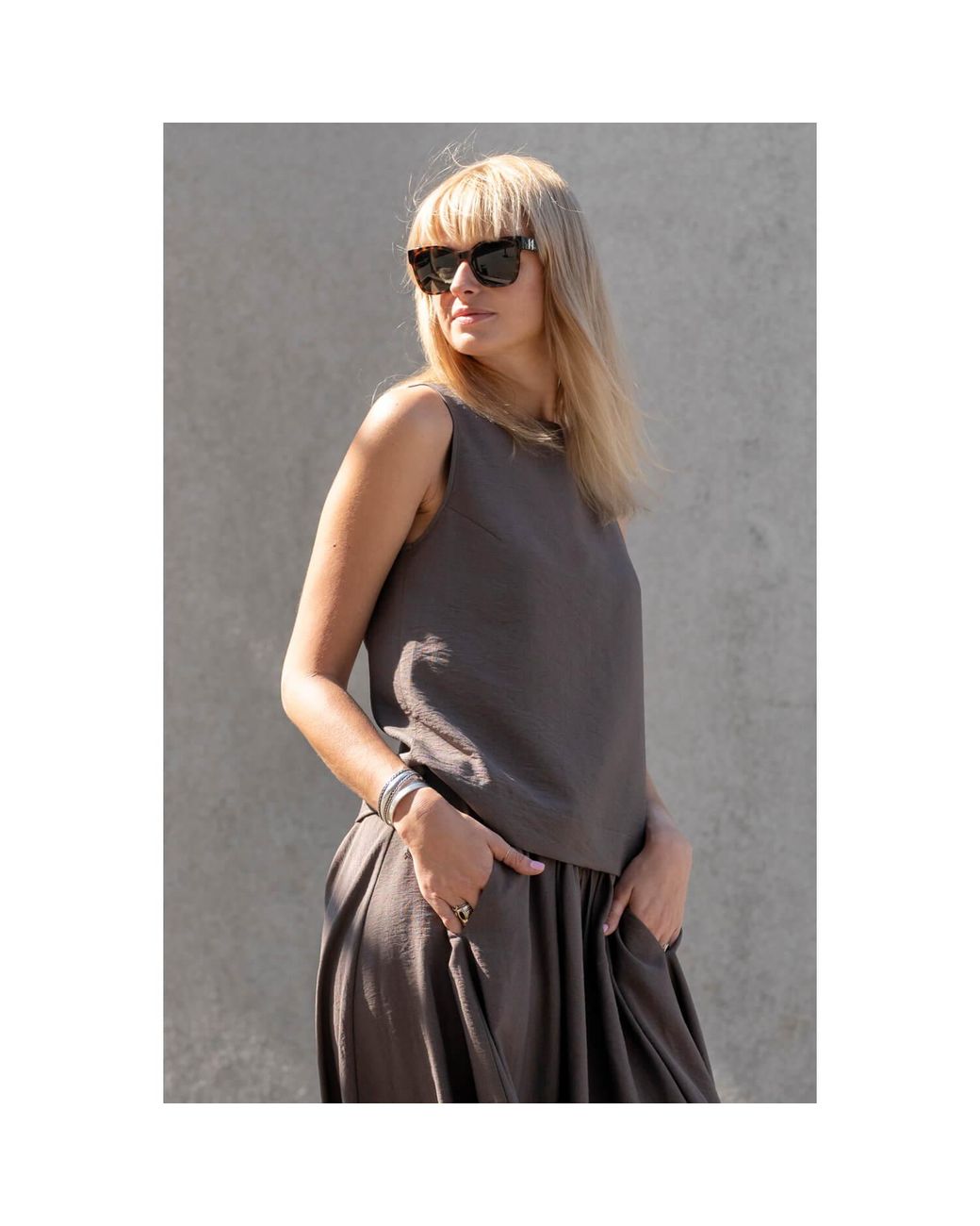 Oh!Zuza Gray Neutrals Echo Viscose Midi Skirt With Pockets – Cocoa