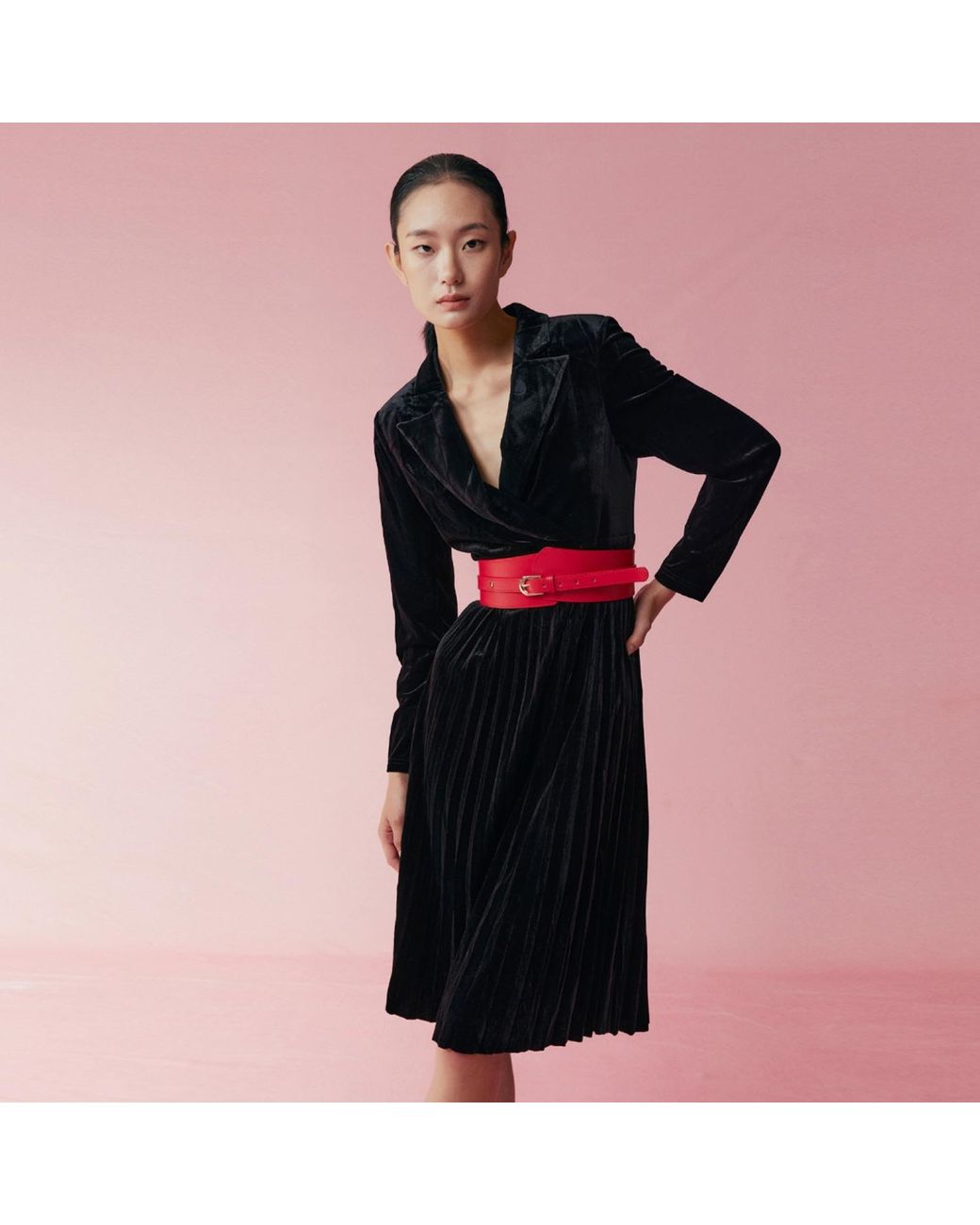 Smart and Joy Black Velvet Wrap Dress