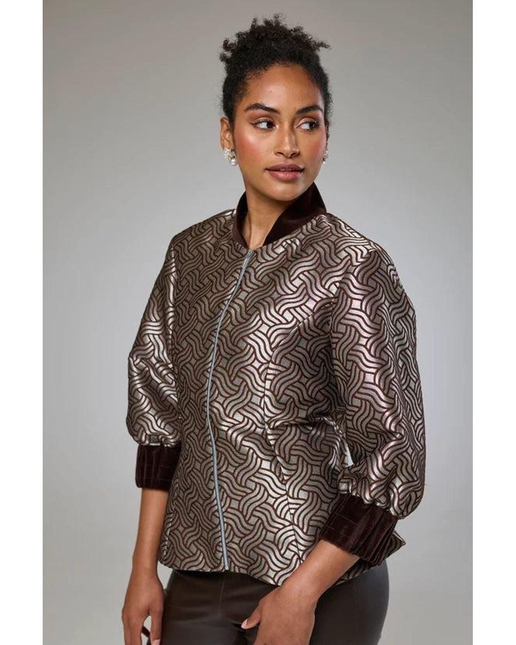 Lioness by Tf Brown Dazzle Chocolate Shimmery Fitted Jacket Blouse