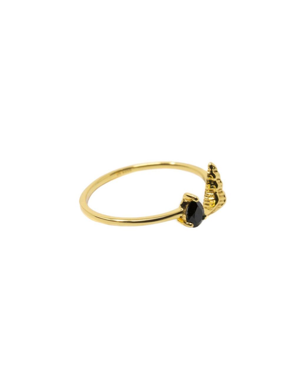 NASI SILVER Metallic Shell Sedef Ring- Onyx