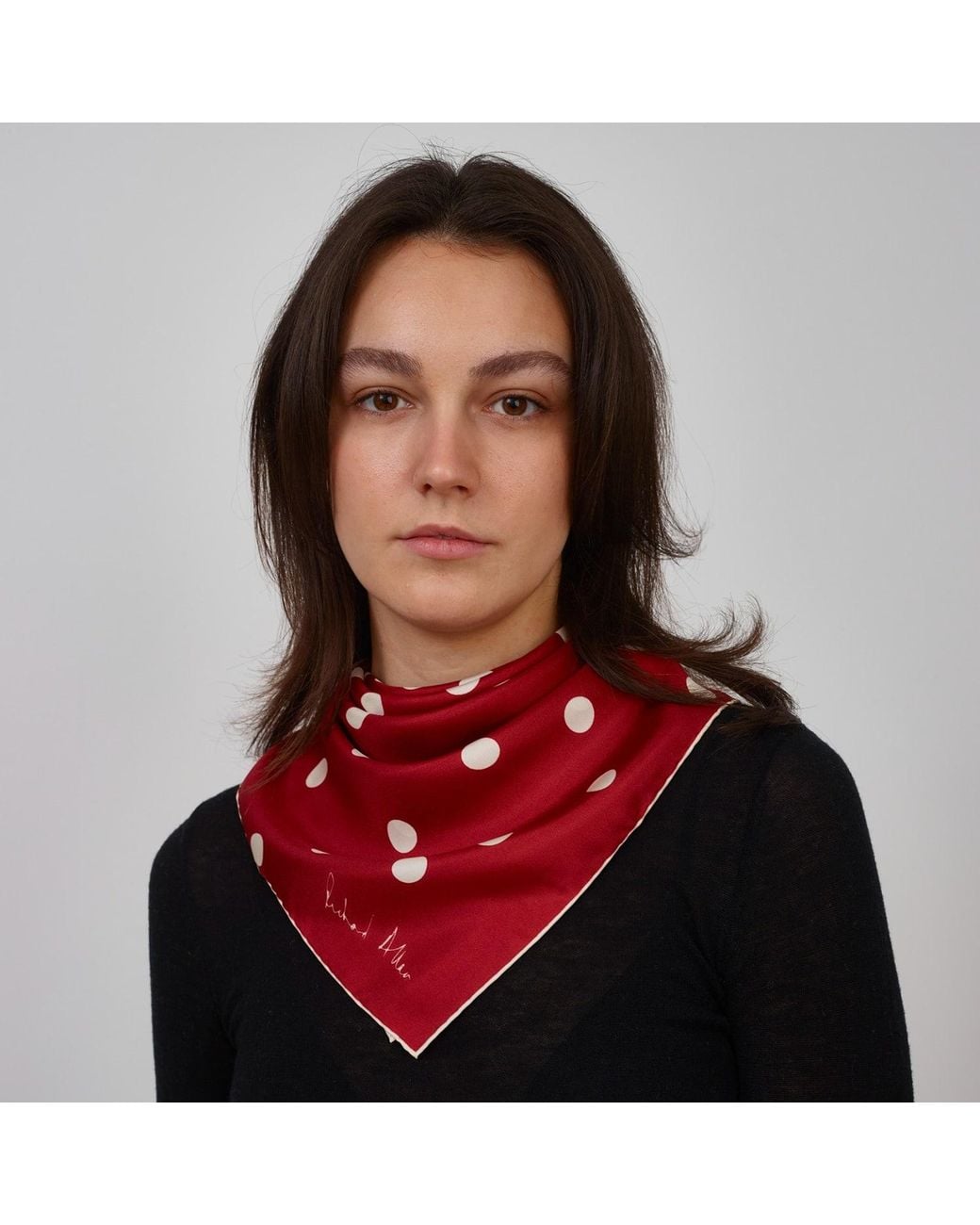 Richard Allan London Red And Polka Silk Scarf