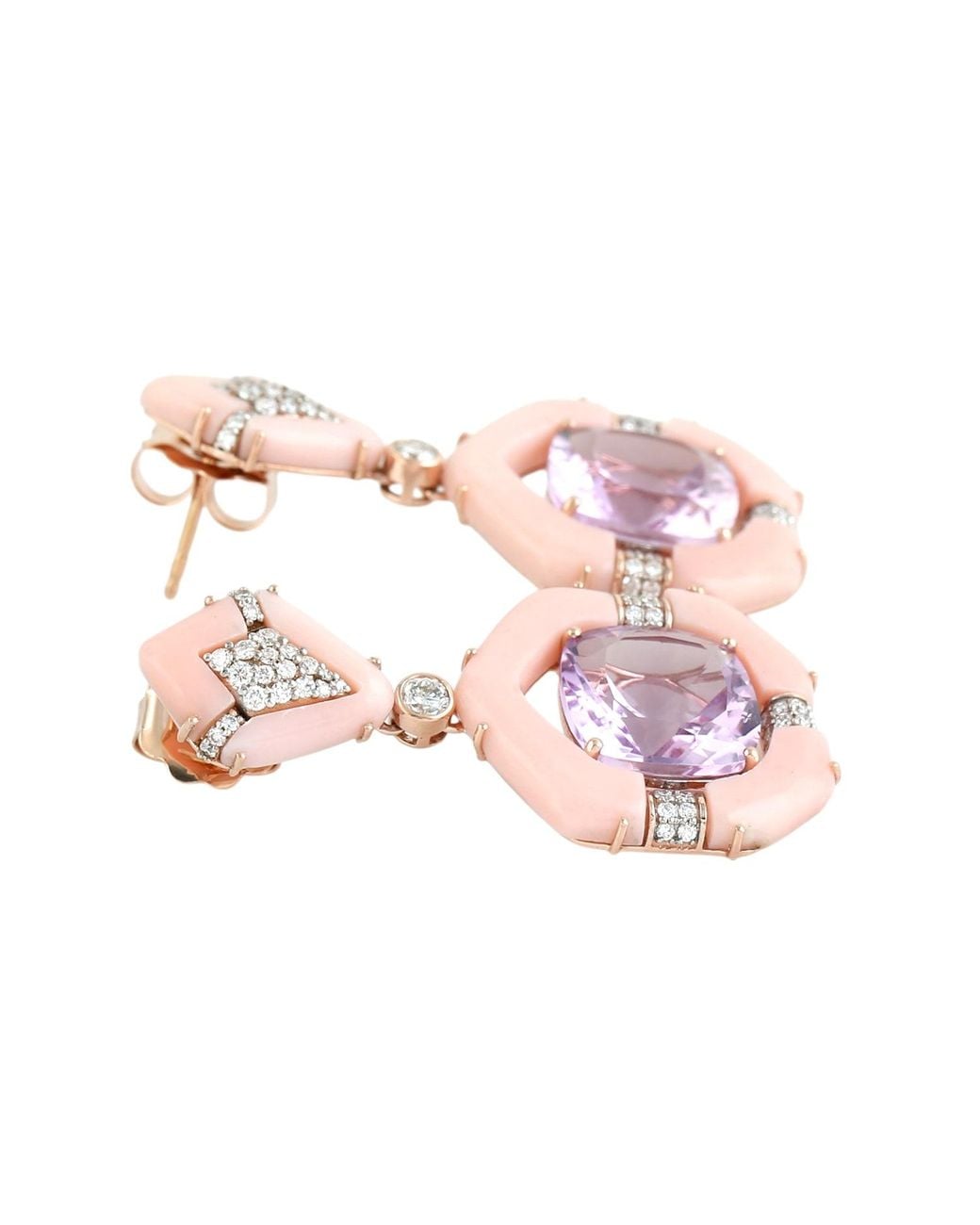 Artisan Pink Amethyst, Opal & Diamond Drop Earrings