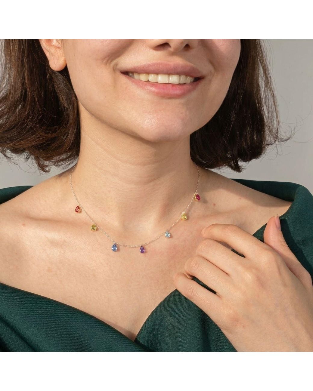 Sophelia Blue Vibrant Multi Colour Gemstone Teardrop Necklace