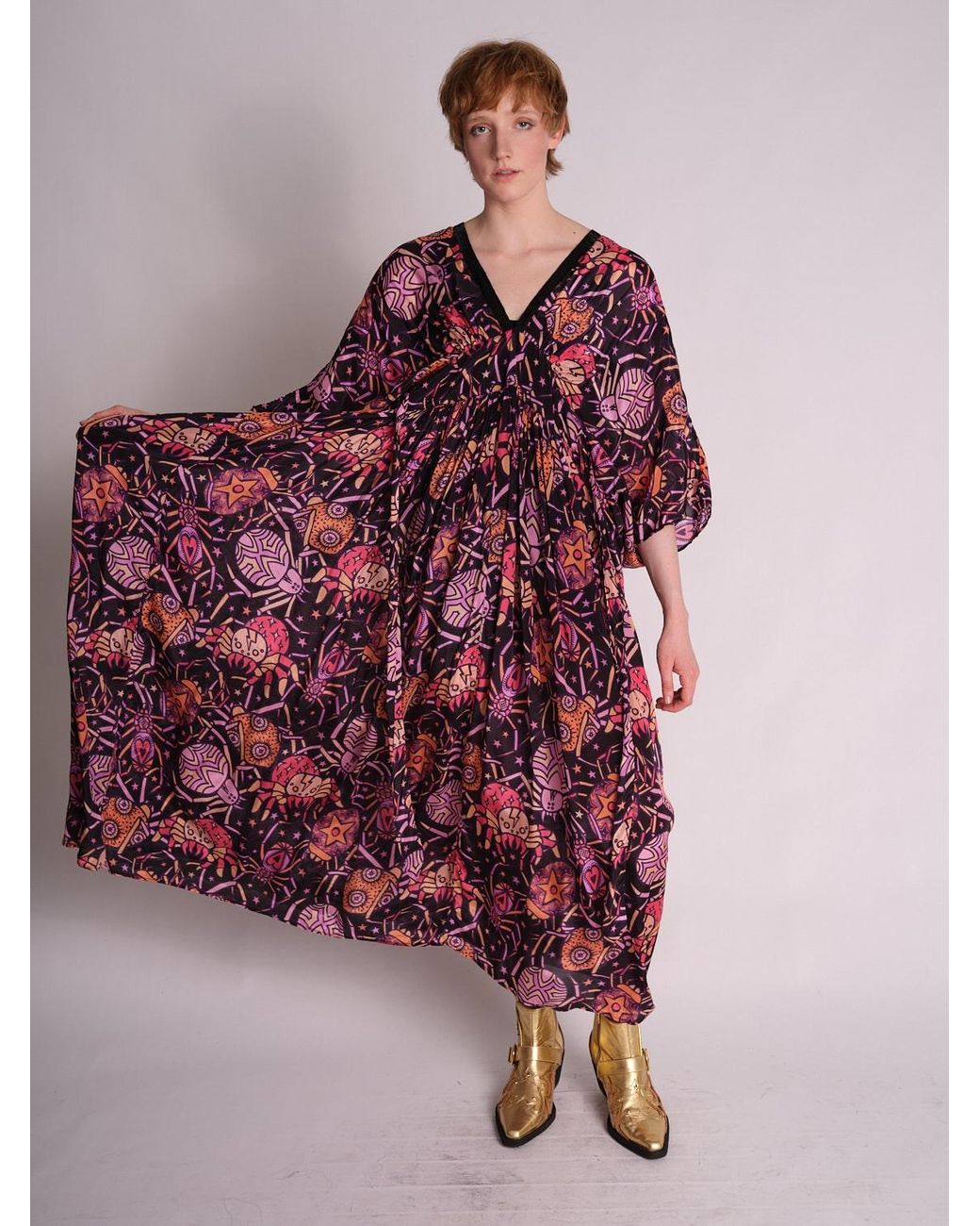 Any Old Iron Purple Spiders From Mars Kaftan Dress