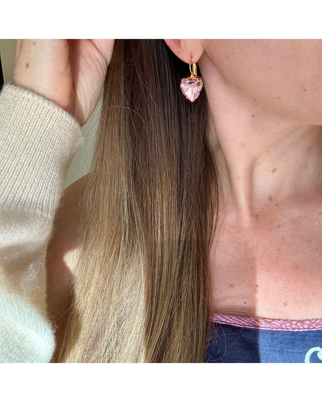 Laura Gray Metallic Small Crystal Heart Post Back Earrings