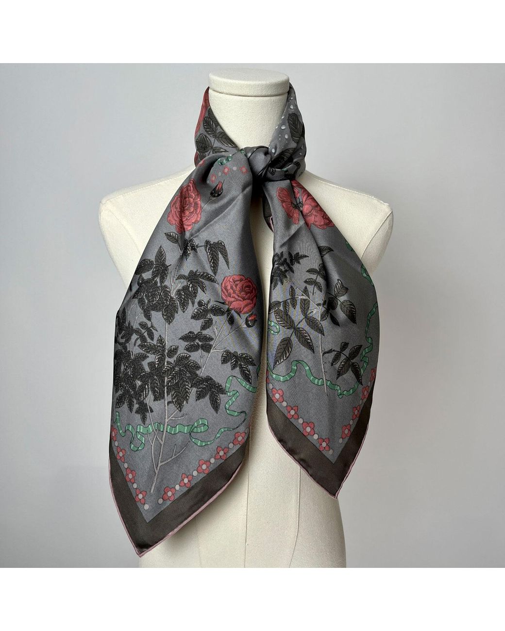 Wenzi Black Midnight Roses Rouge Double Sided Silk Twill Scarf