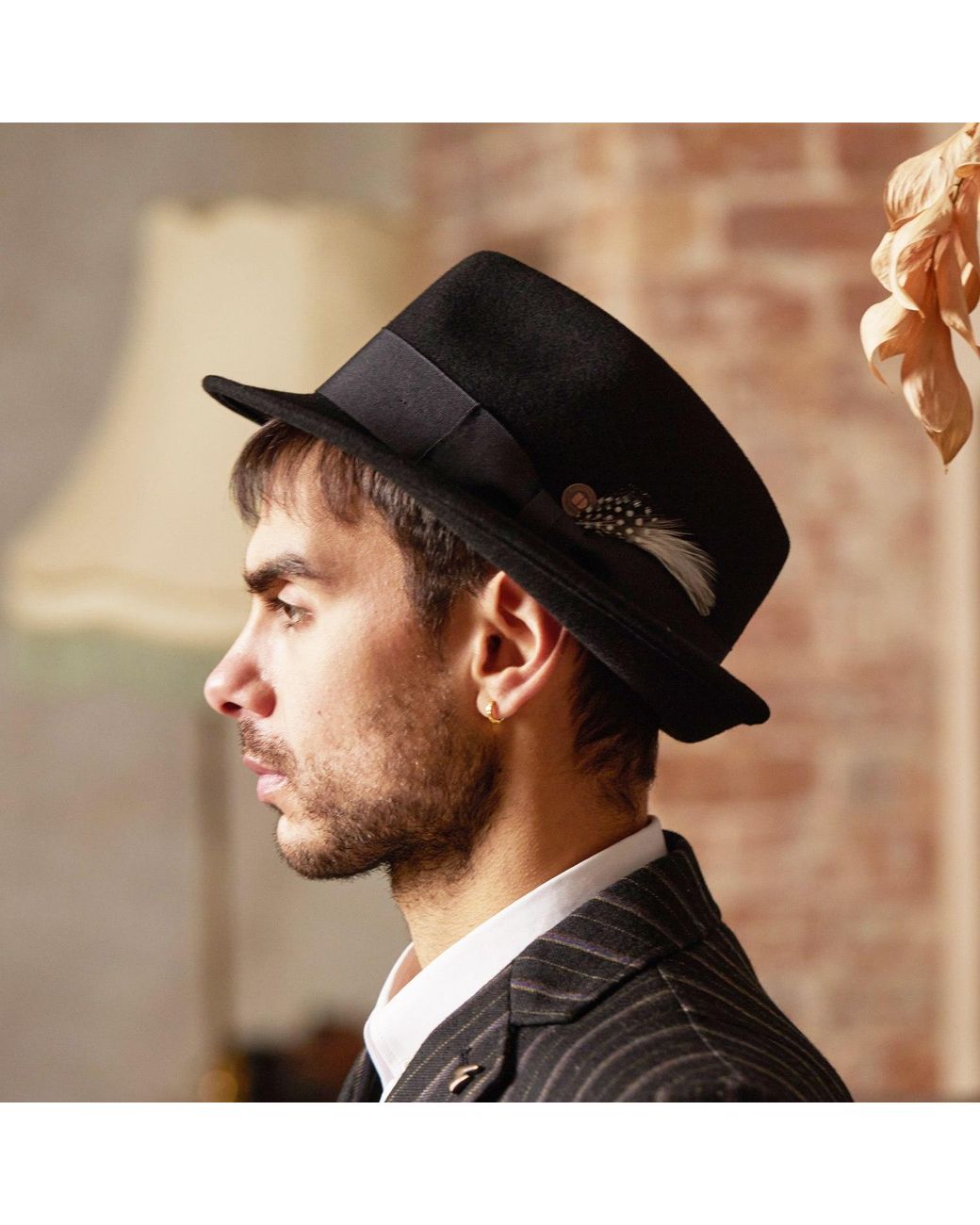 Dasmarca Hats Black Darwin Felt Trilby With Feather for men