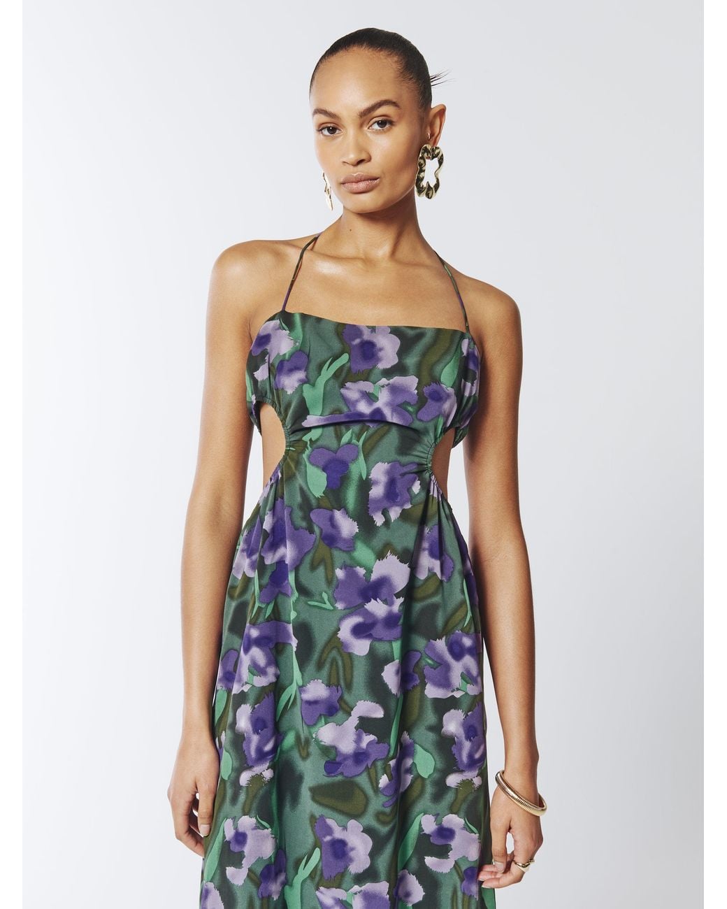 Sour Figs Blue Violette Tie Halter Floral Dress