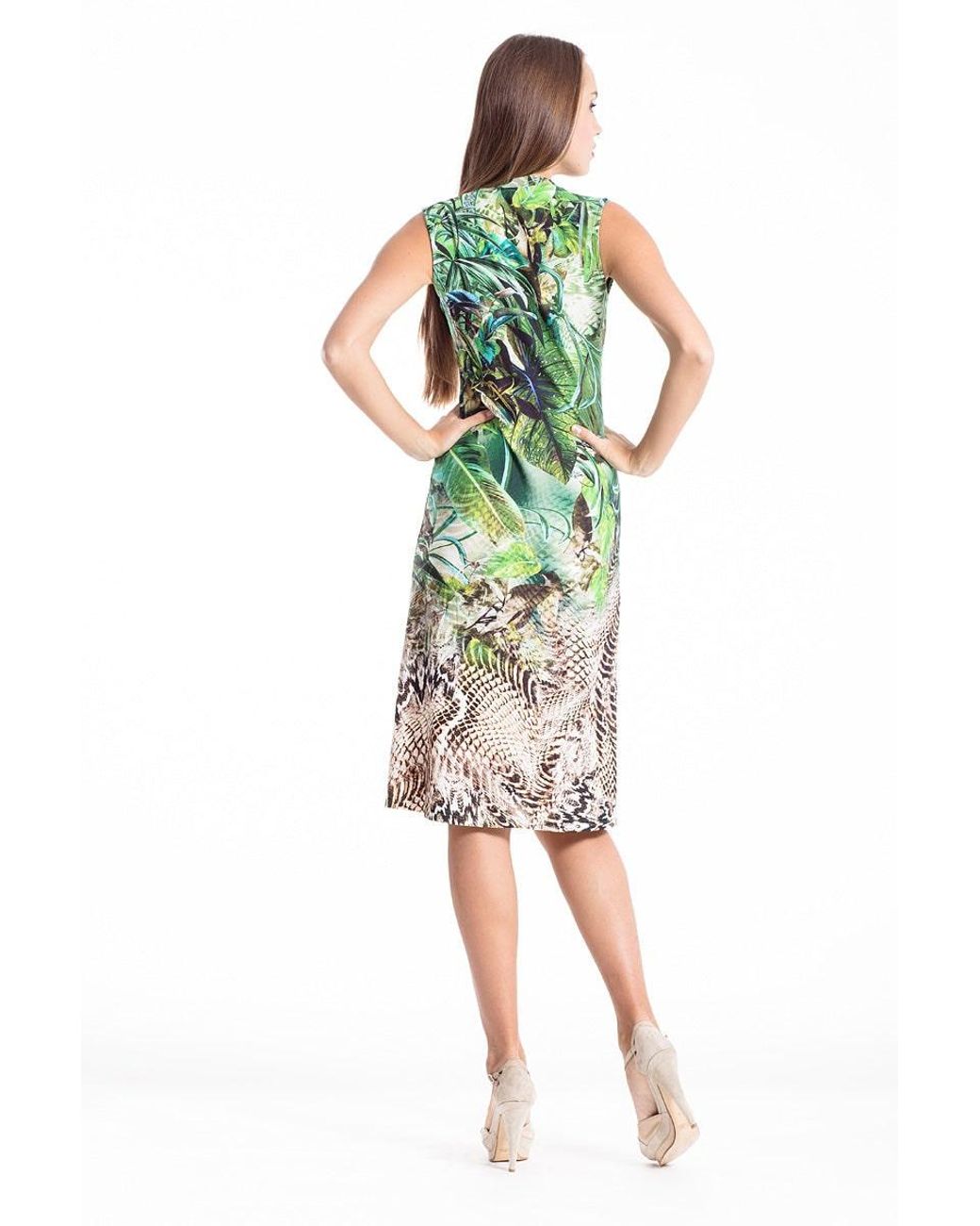 Conquista Green Safari Empire Waist Dress