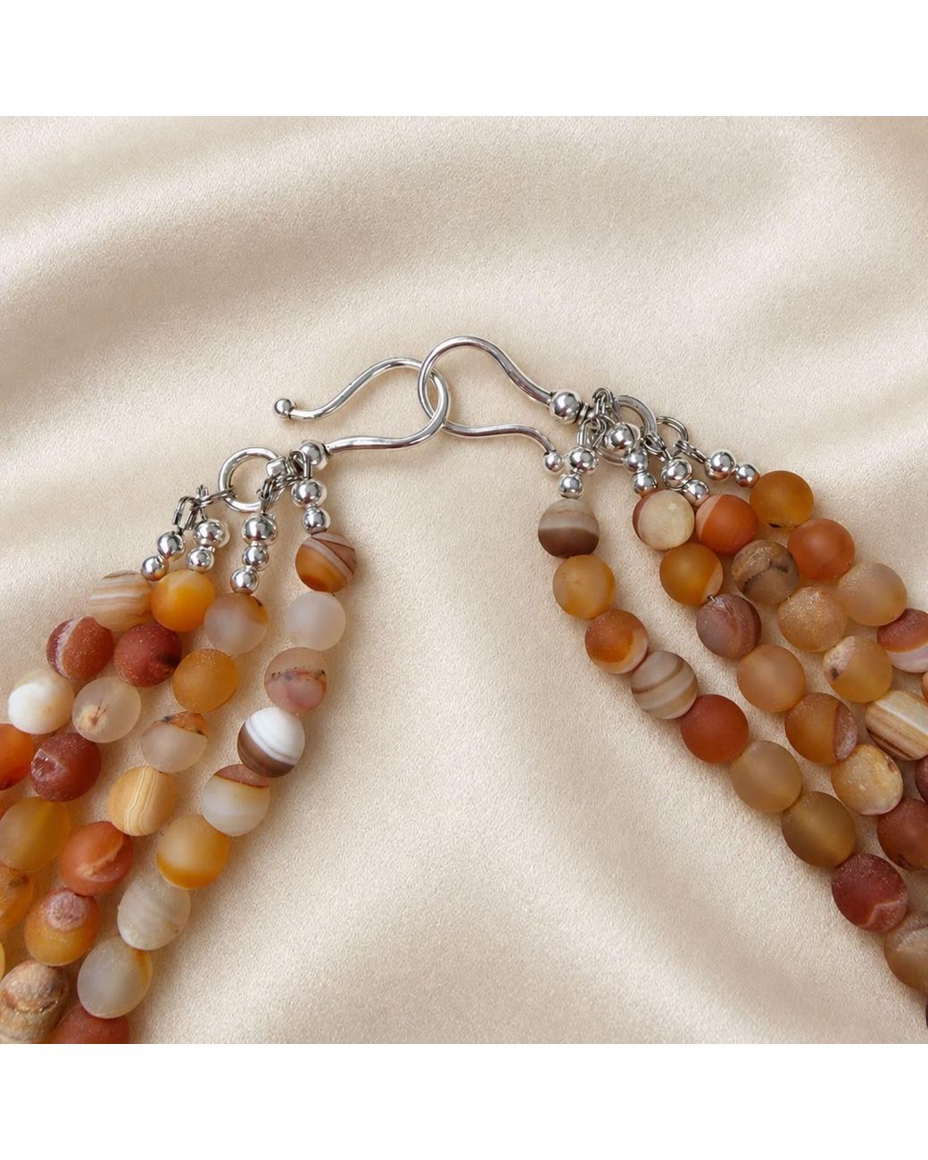 Way to Chic Orange Autumn Blossom Multi-Strand Frosted Agate Necklace
