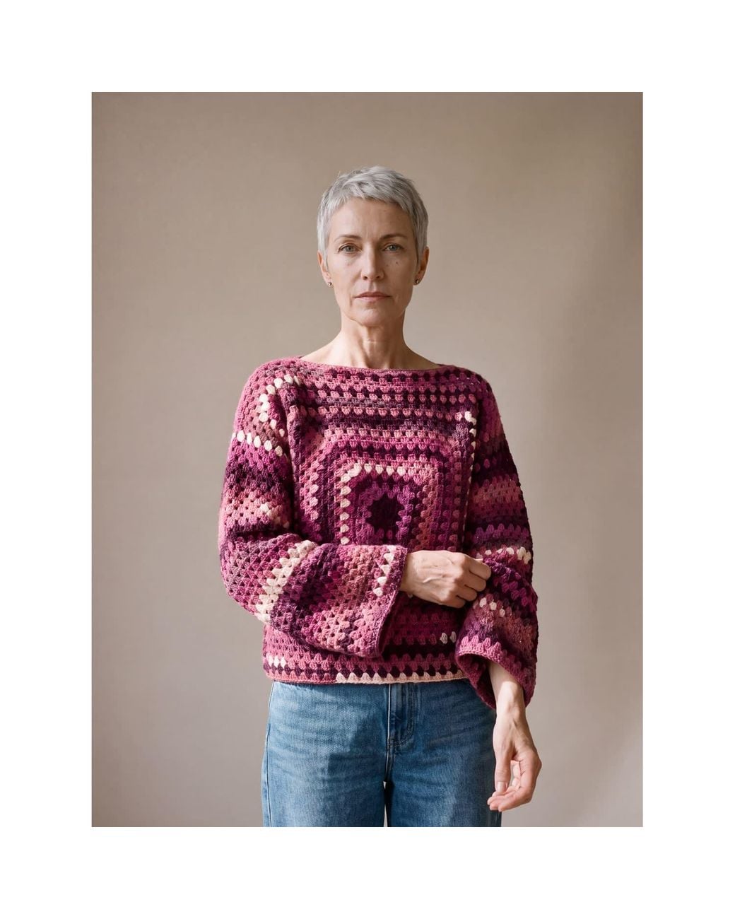 Ana Chic Purple Bramble Granny Square Handmade Crochet Jumper