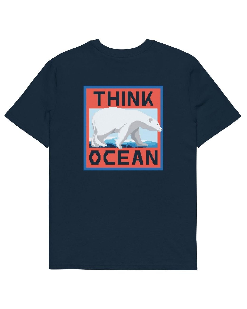 Anchor and Crew Blue Think Ocean Polar Bear Pixel Art Organic Cotton T-Shirt