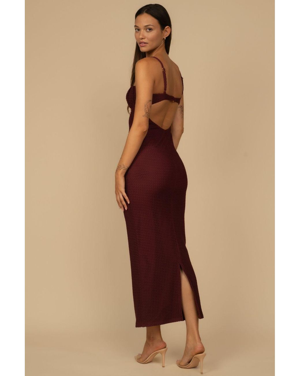 Montce Purple Crochet Petal Long Slip Dress