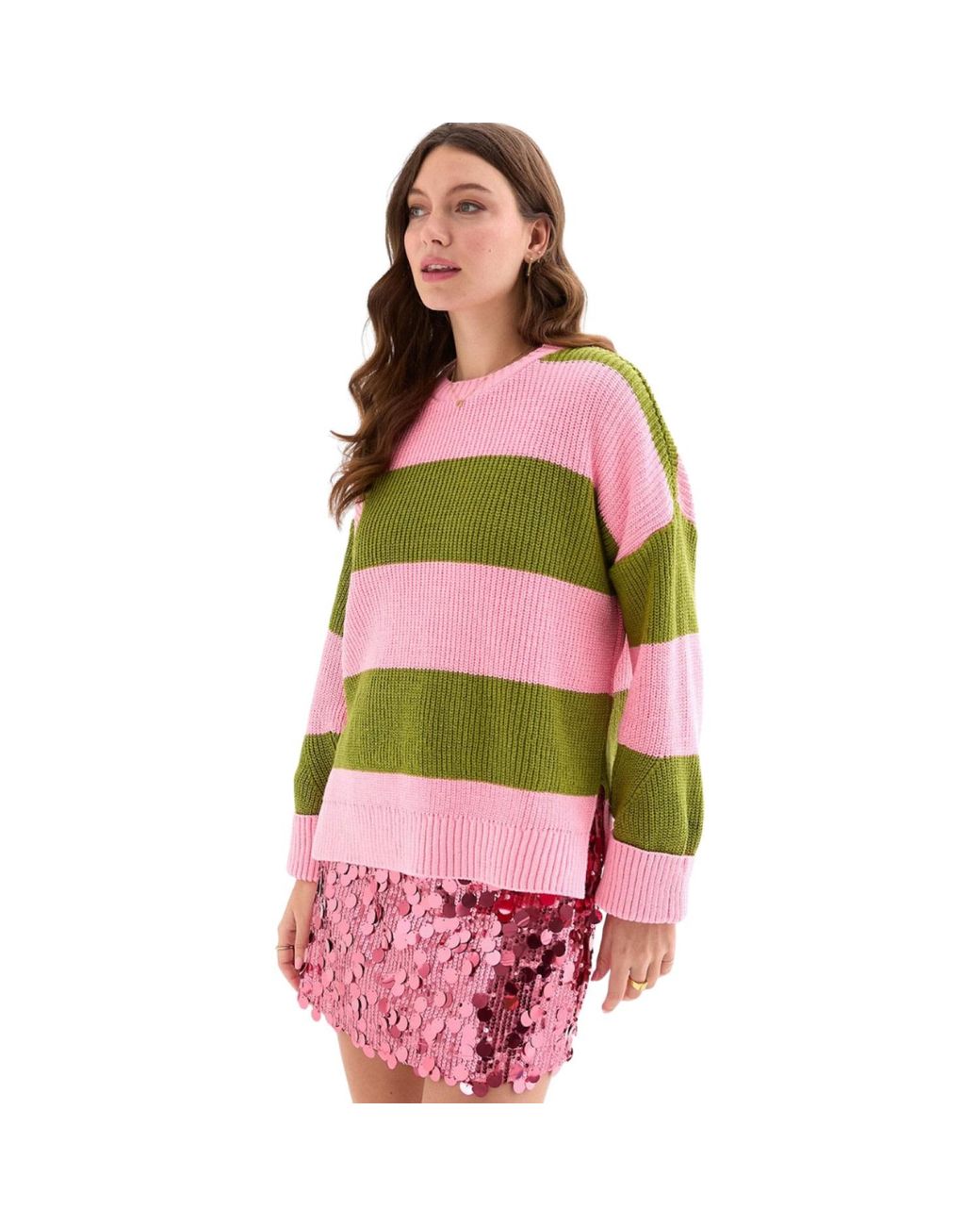 Cara & The Sky Green Rhiannon Recycled Cotton Chunky Stripe Jumper