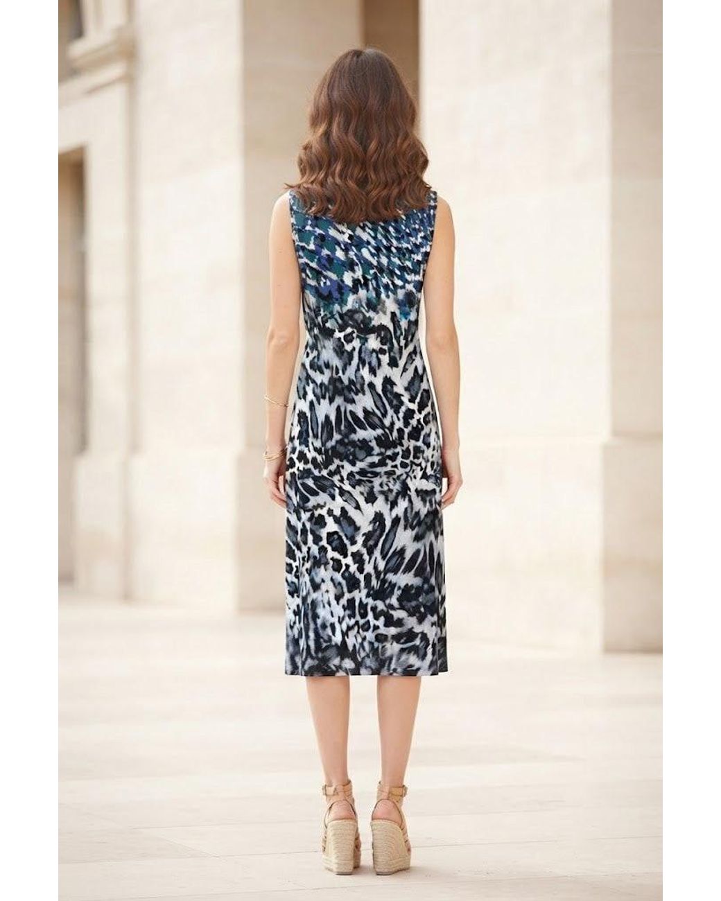 Conquista Blue Abstract Animal-Print Midi Dress