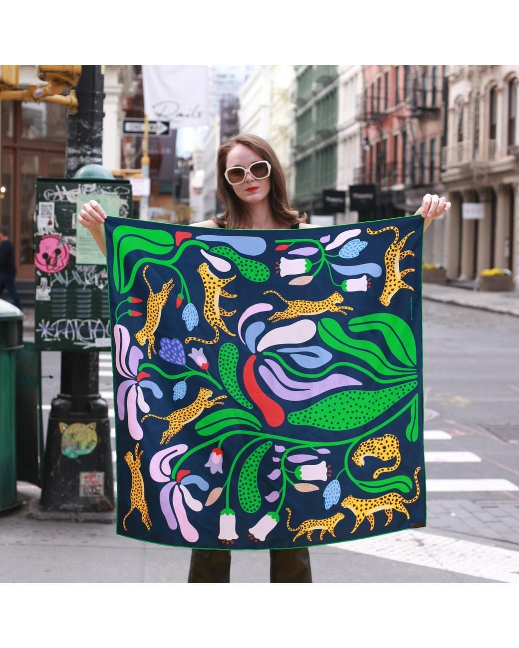 Jessie Zhao New York Green Double Sided Silk Scarf Of Jungle Night