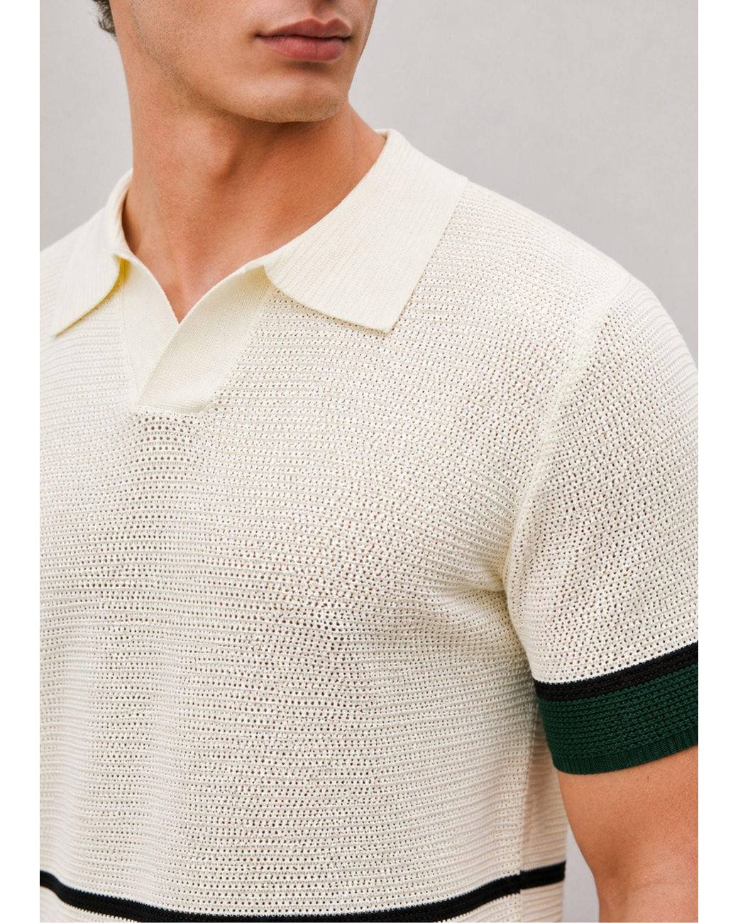 Vayla White Neutrals V-Neck Open Collar Knitted Shirt for men