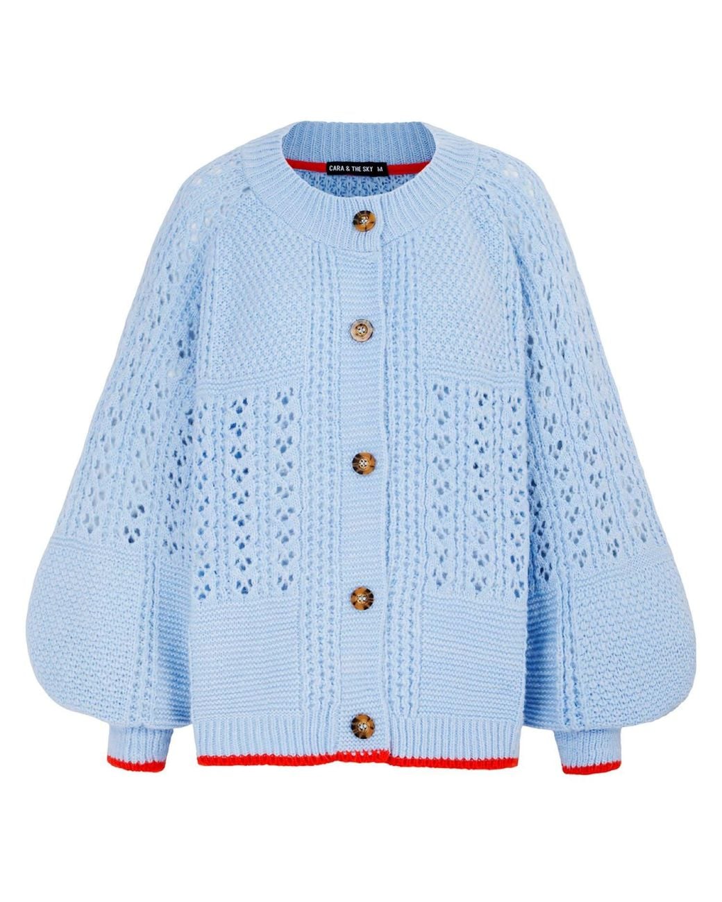 Cara & The Sky Blue Brigit Pointelle Stitch Balloon Sleeve Cardigan