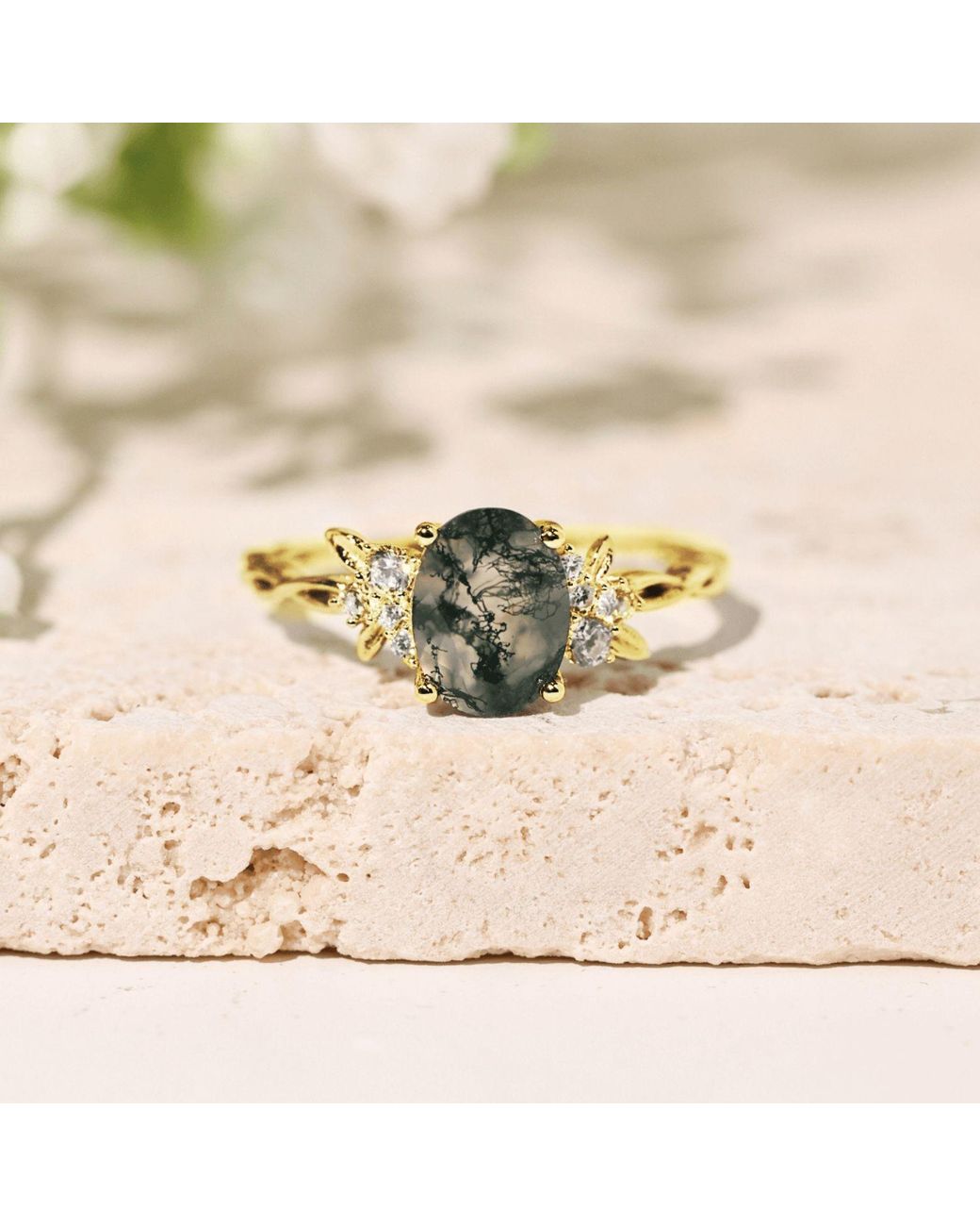 Azura Jewelry New York Metallic Enchanted Garden Moss Agate Ring Vermeil