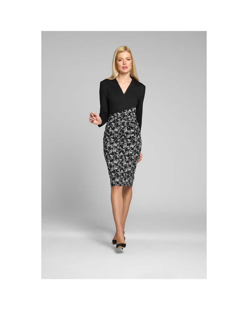 Rumour London Black Michelle Tailored Dress With Contrasting Contour Jacquard Skirt