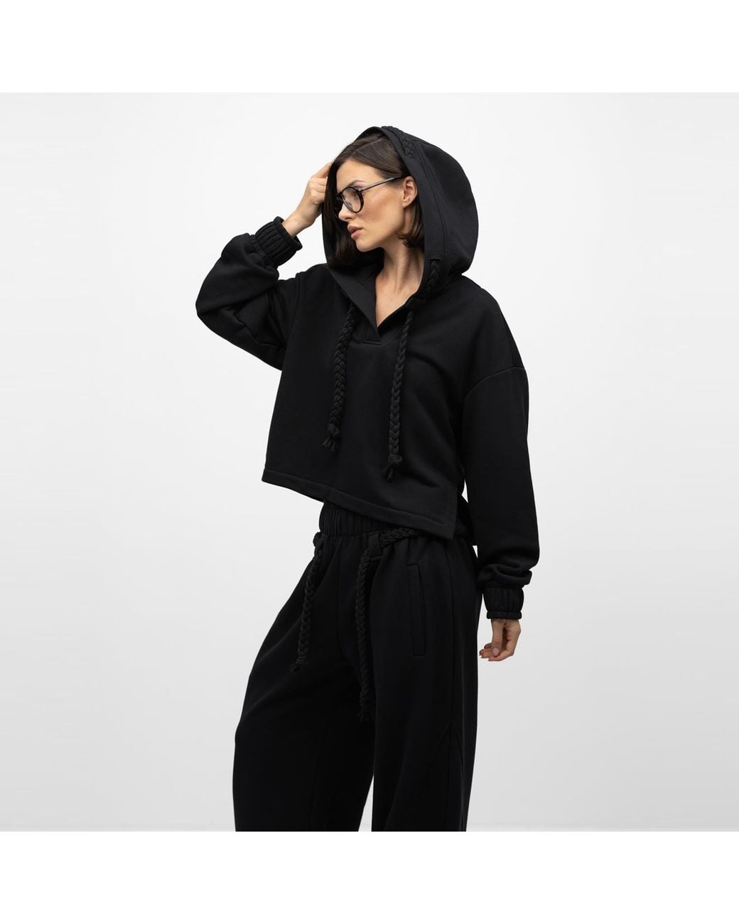 Mandragora Black Oversized Cropped Hoodie Sento