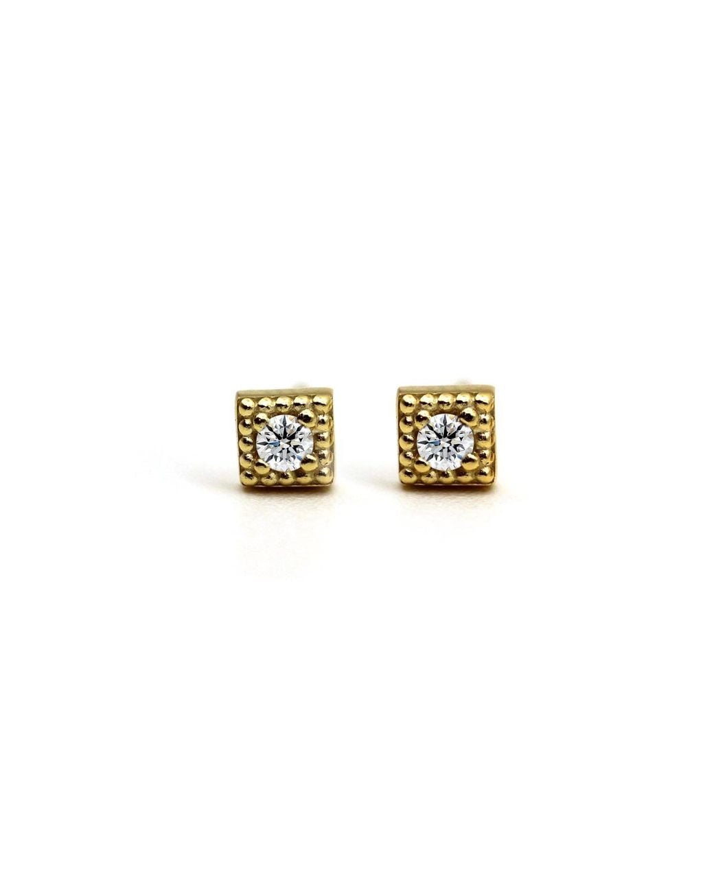 VicStoneNYC Fine Jewelry White Unique Textured Tiny Diamond Stud Earrings