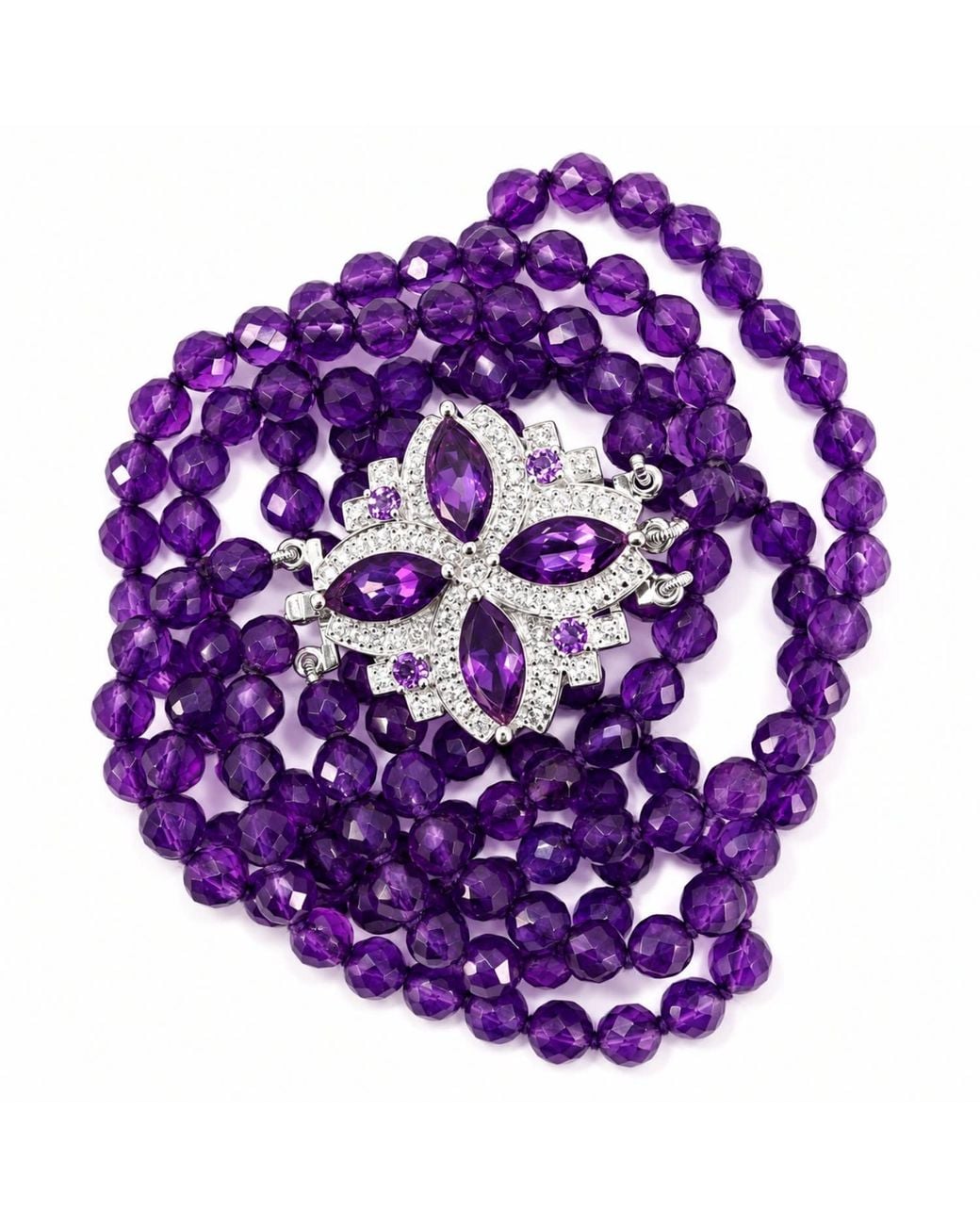 Mineralgems•Studio Purple Three-Strand Amethyst Choker With Front Jewel Clasp