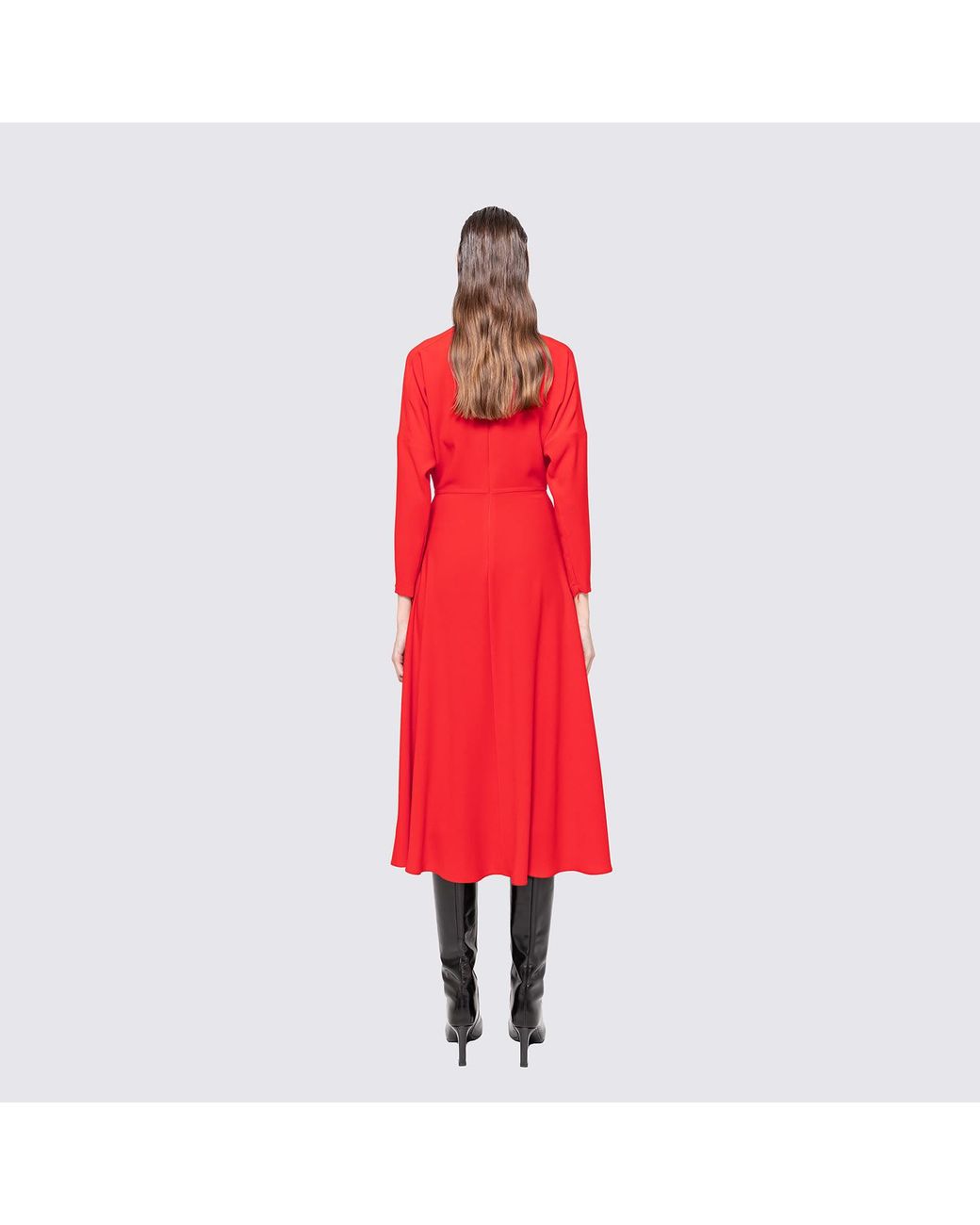 Nissa A-Line Crepe Mid Dress in Red | Lyst