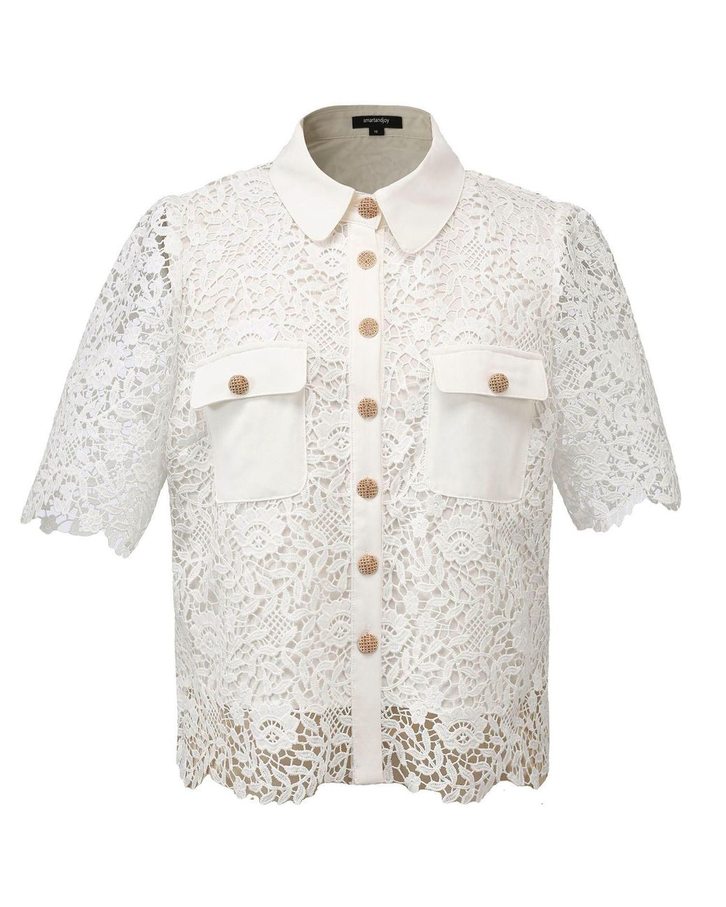 Smart and Joy White Lace And Center Buttons Shirt