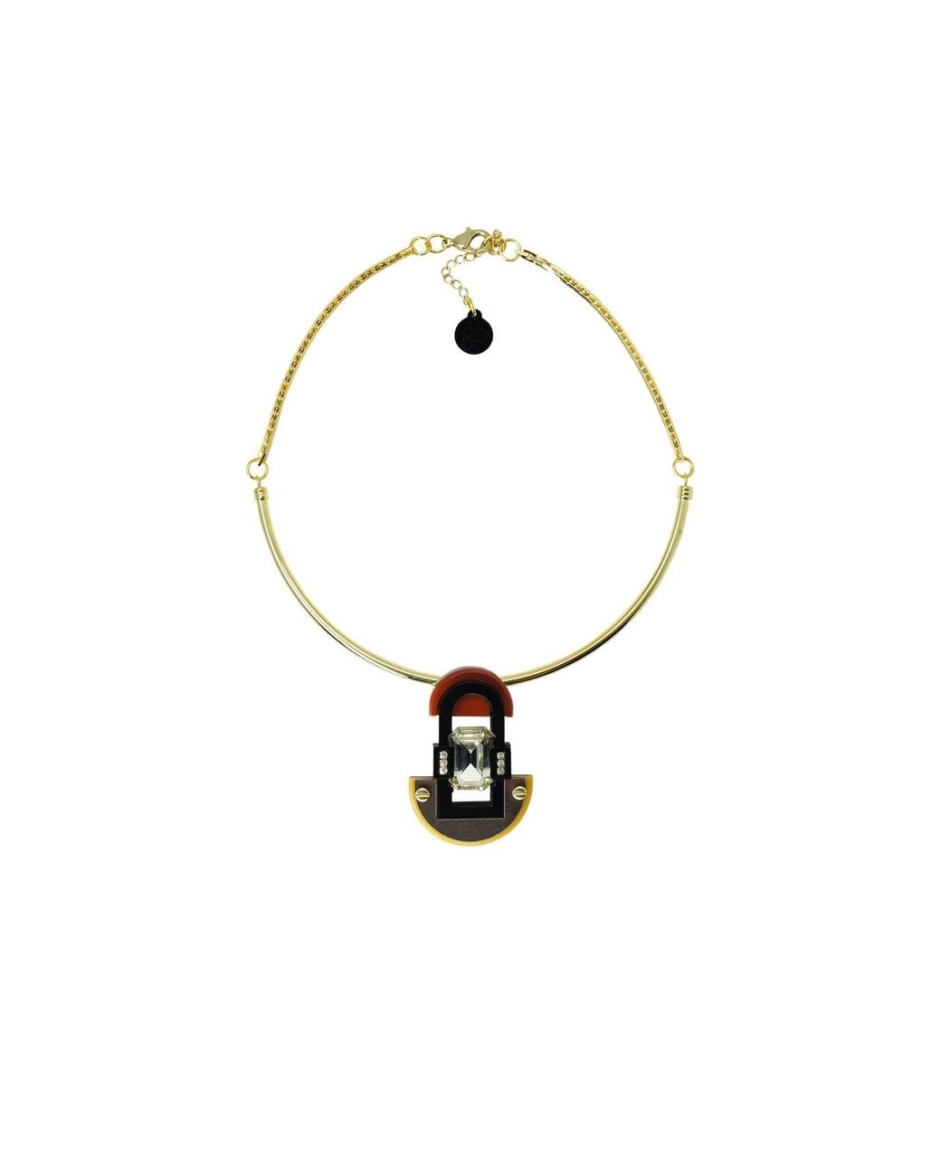 Gissa Bicalho White Handmade Acrylic Necklace Pendant Deco Mirror Rectangular Stone Mustard