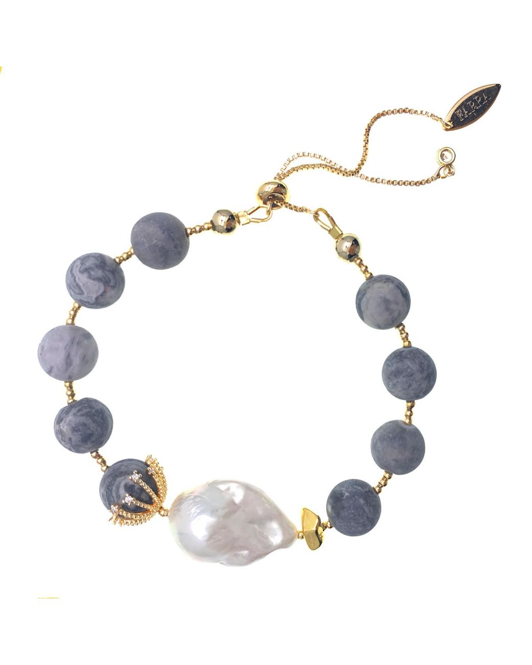 Farra Metallic Agate With Baroque Pearl Adjustable Bracelet