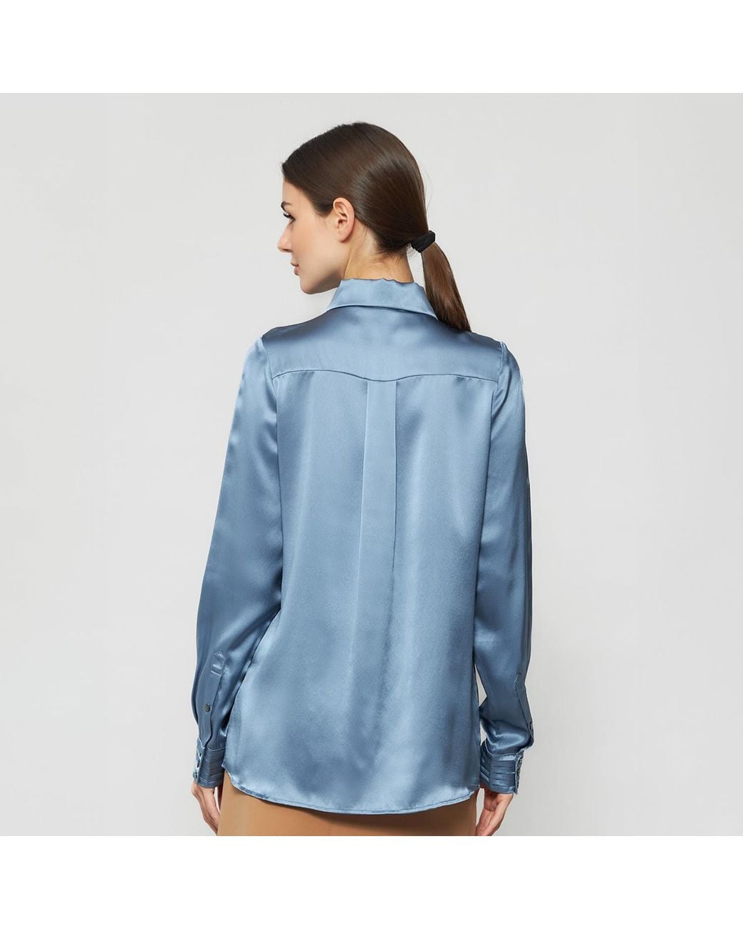 Solgo Atelier Blue Solgo Pleated Silk Charmeuse Shirt
