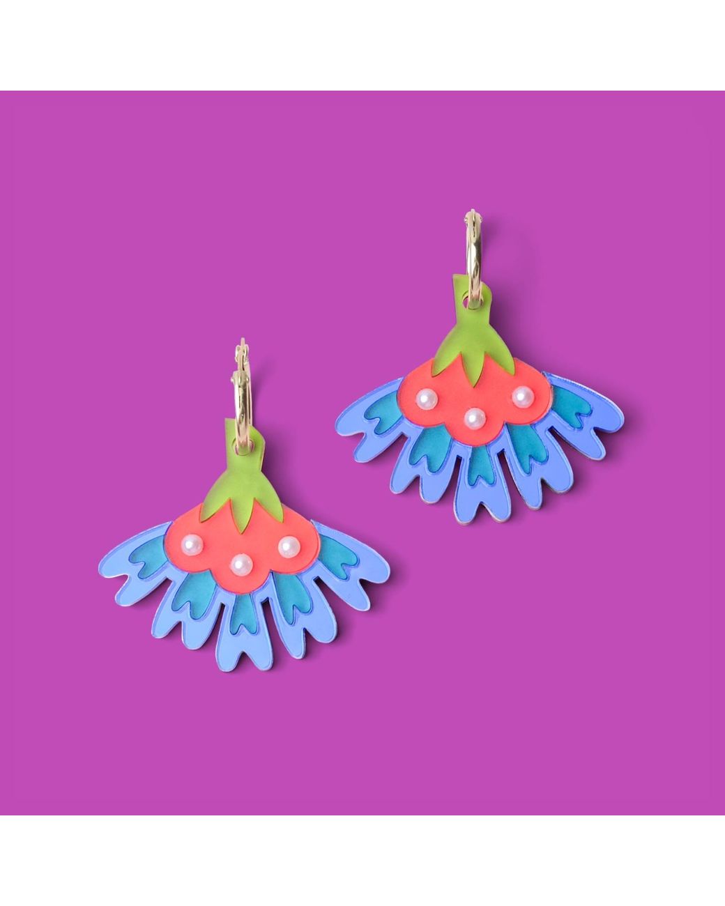By Chavelli Blue Cosmos Flower Earrings