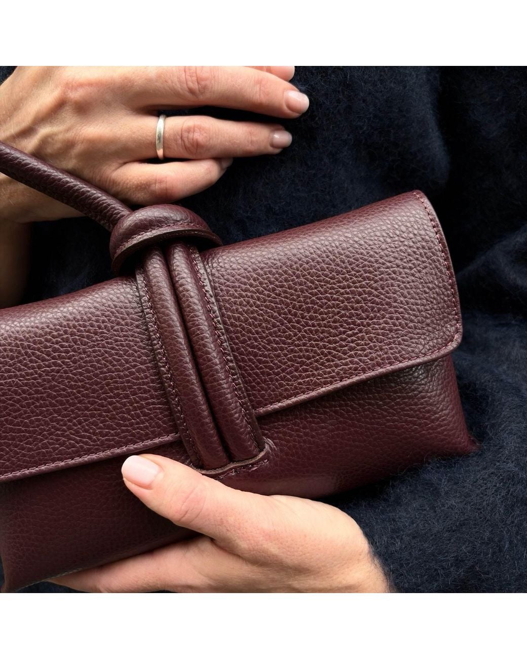 London Atelier Byproduct Red Burgundy Leather Loop Clutch Bag