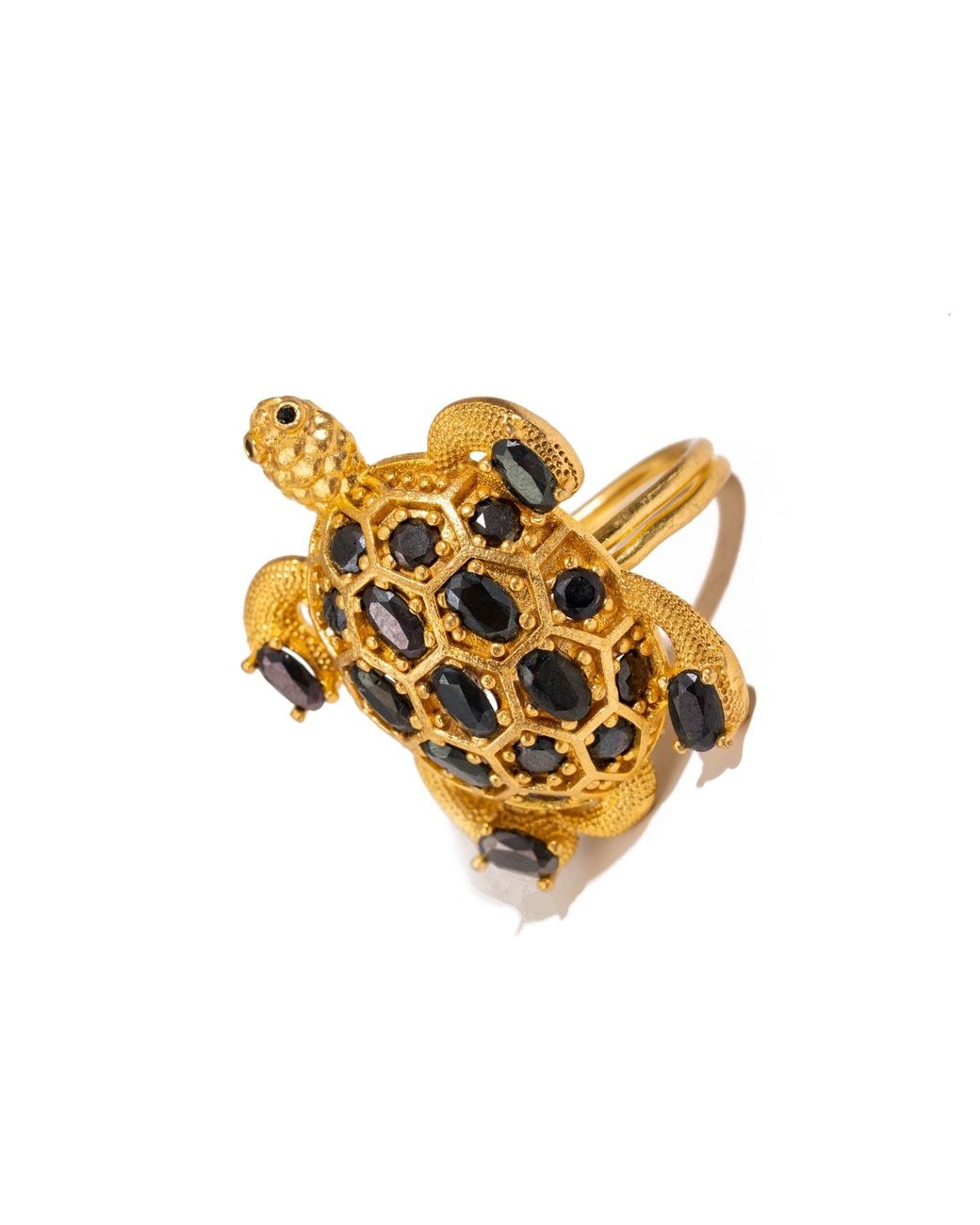 Ebru Jewelry Metallic Protective Turtle Onyx & Chunky Adjustable Ring