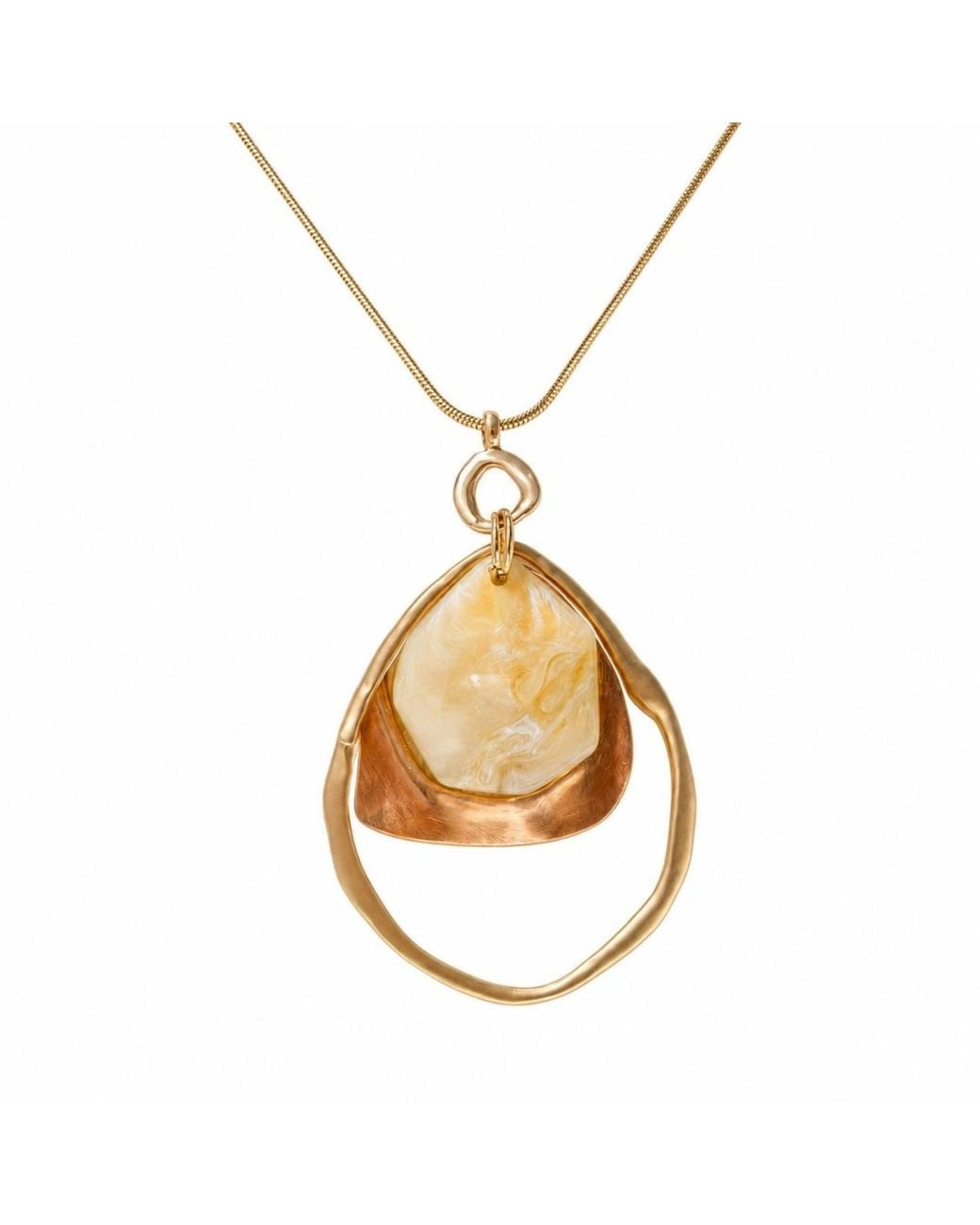 By Ozge Metallic Mother Of Pearl Plated Long Sculptural Statement Pendant Necklace