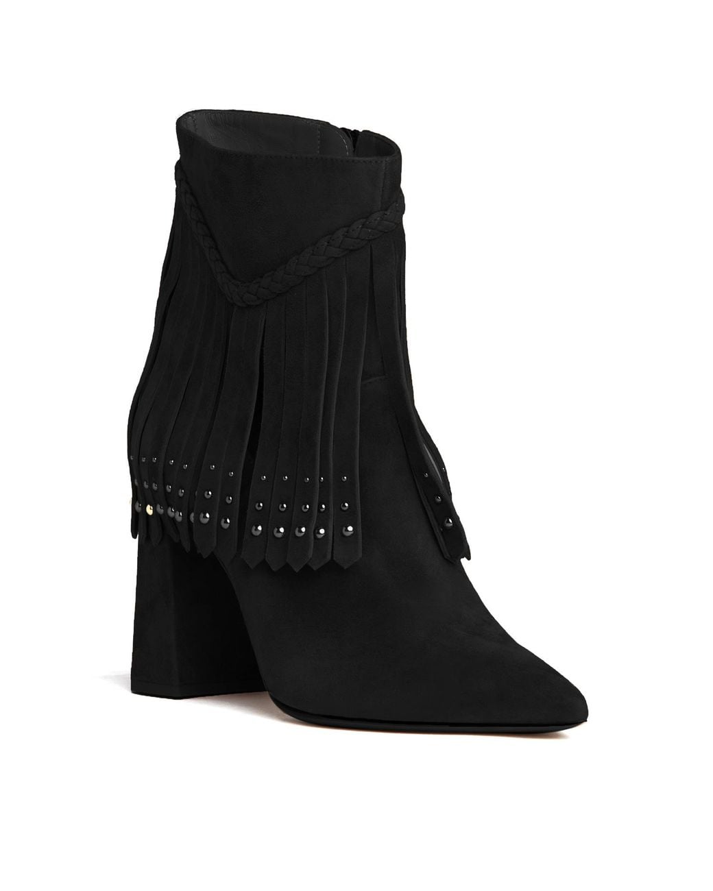 Beautiisoles by Robyn Shreiber Made in Italy Black Tal Suede Ankle Bootie Comfortable & Dressy With Studs For Work Or Evening