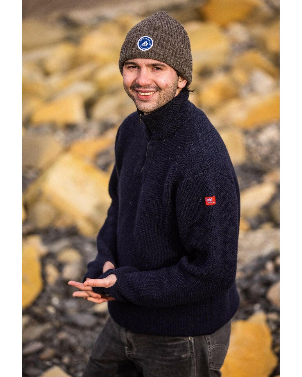 Arthur Beale Blue Zip Neck Jumper for men