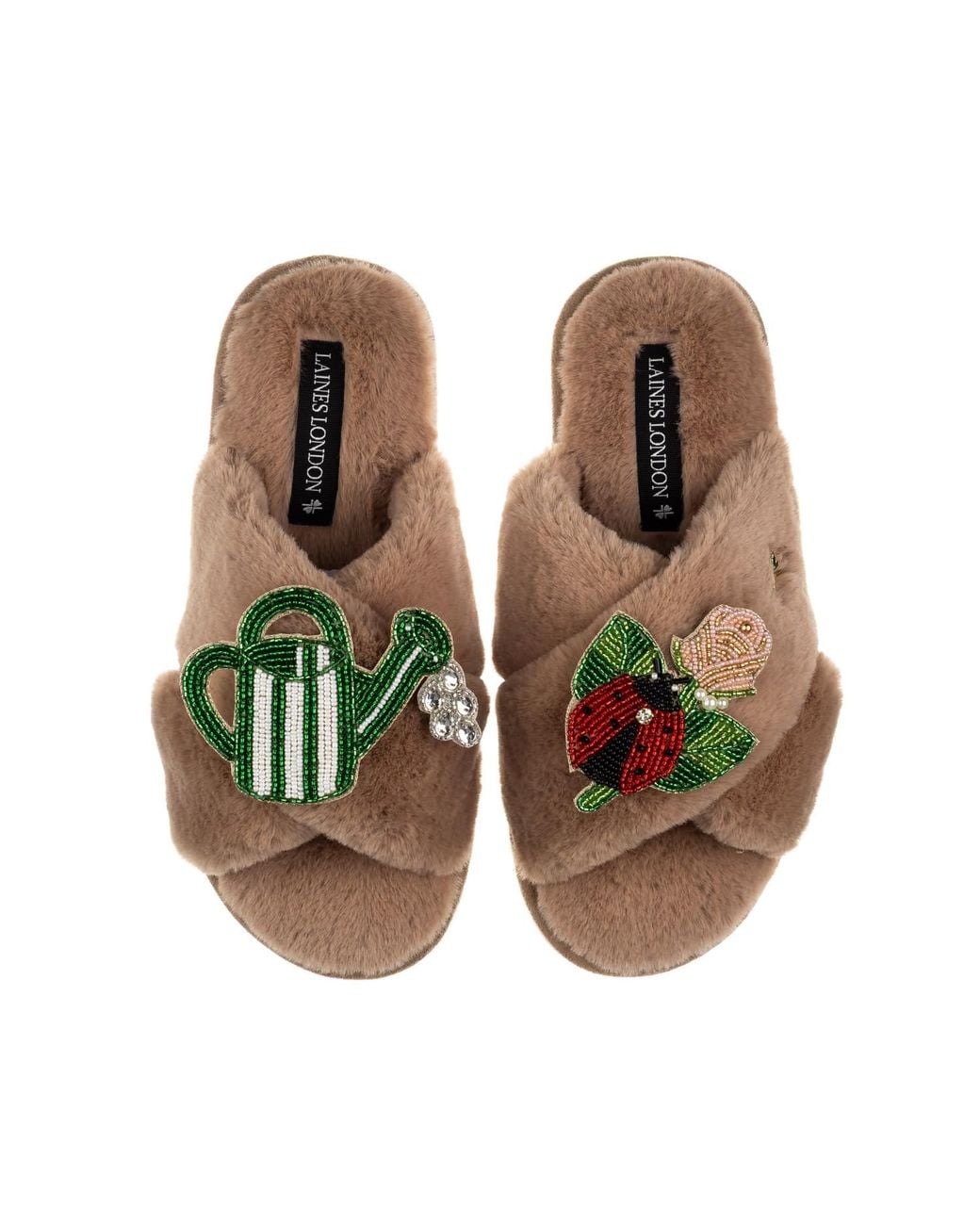 Laines London Green Neutrals Classic Laines Slippers With The English Garden Brooches