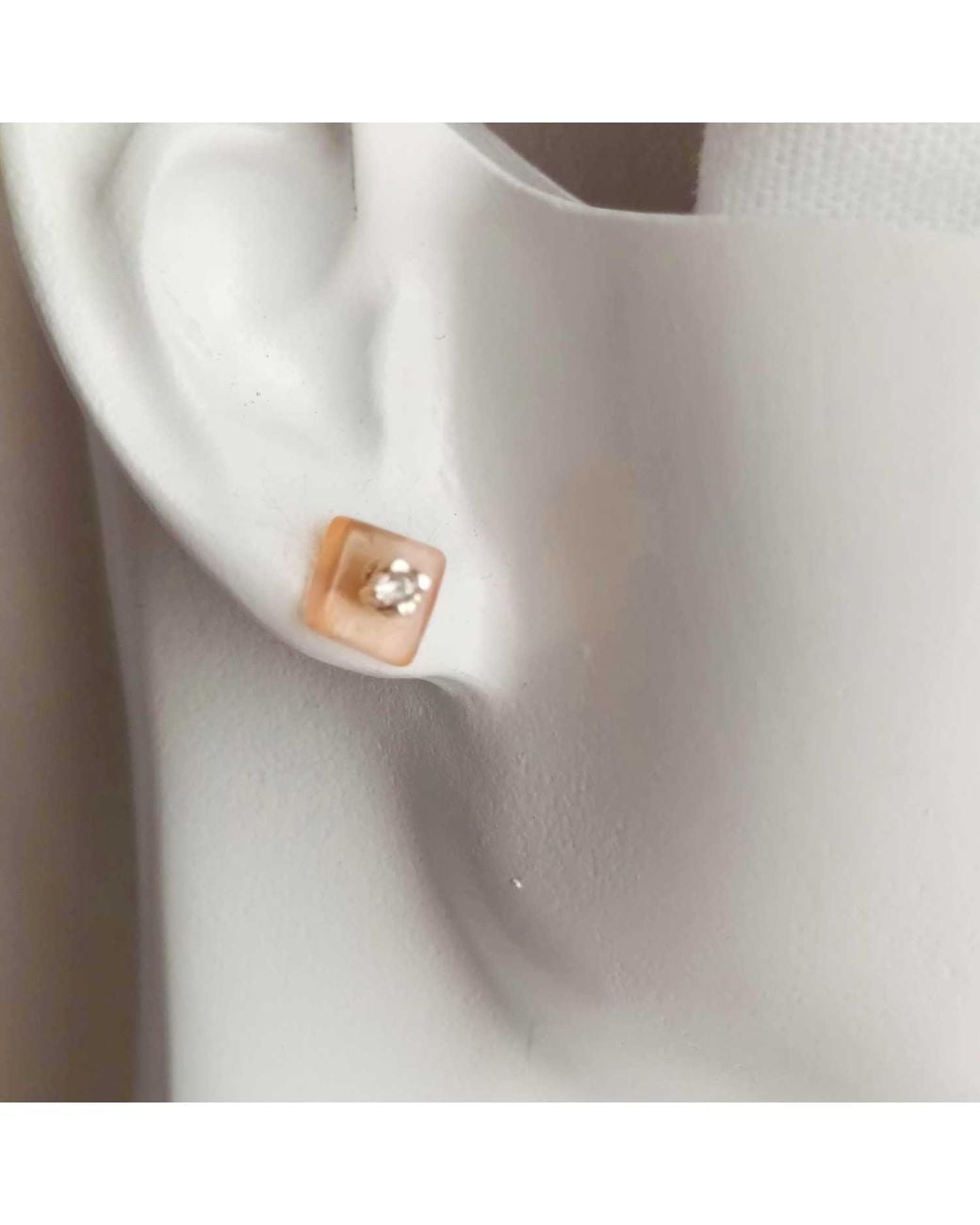 Lily Flo Jewellery Natural Peach Moonstone Lab Grown Diamond Stud Earrings