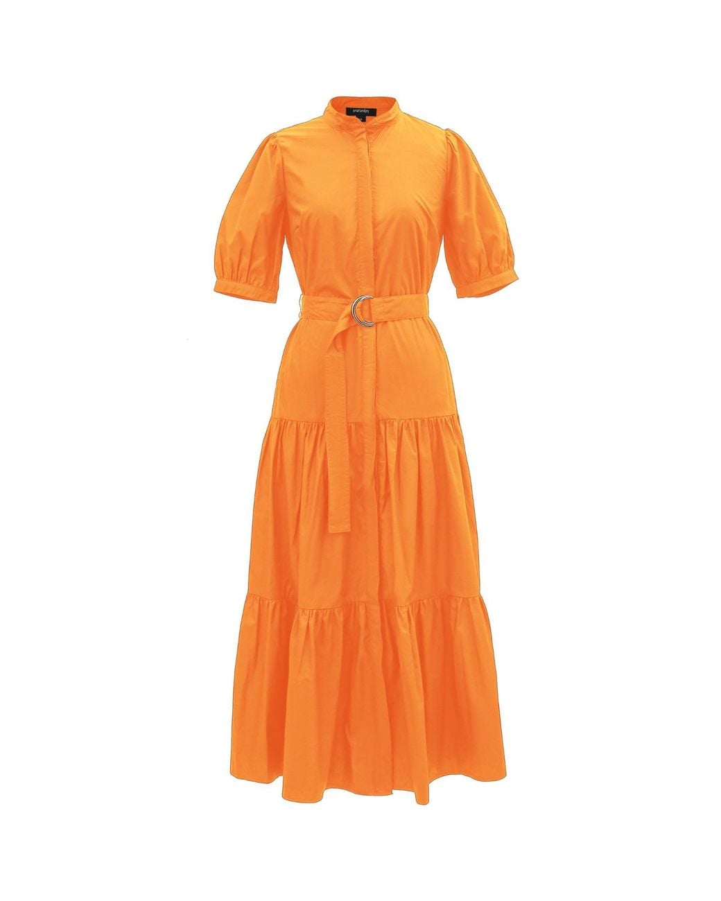 Smart and Joy Orange Cotton Shirt Dress With Added Belt